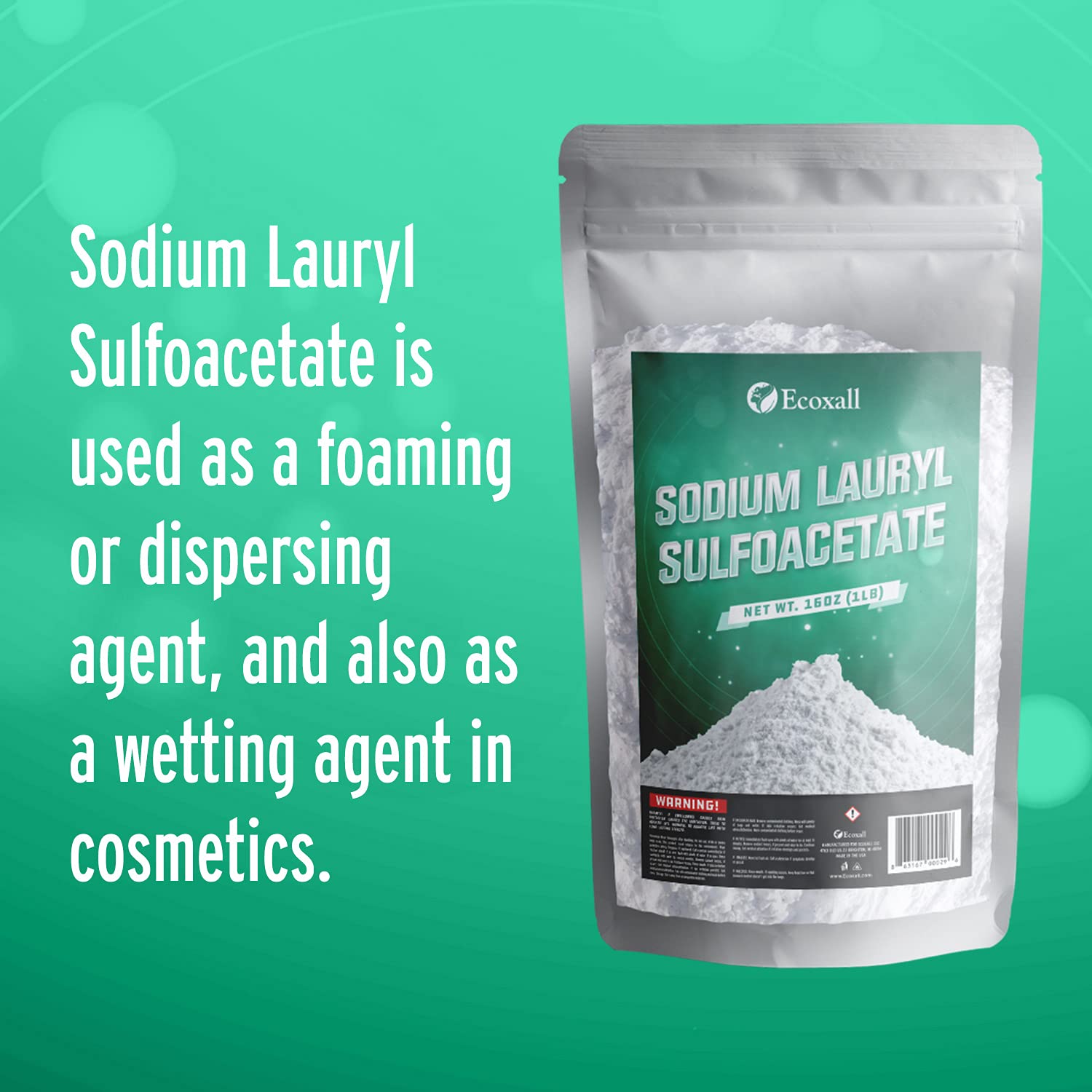 Pure Sodium Lauryl Sulfoacetate (SLSA) Powder - 1 lb | Mild & Gentle Surfactant for DIY Bath Bombs, Bubble Bath, Soap Making | Long-Lasting Foam, Skin-Friendly | Perfect for Spa, Home Relaxation & Handmade Cosmetics