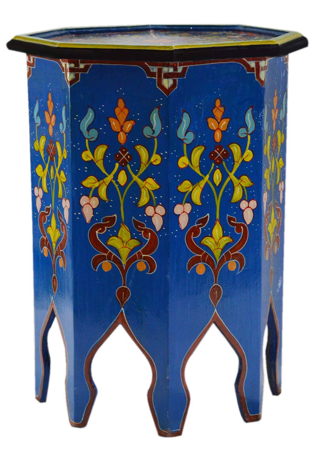 Handmade Moroccan Wood Side Table - Exquisite Blue Hand-Painted Design - Perfect for Living Room, Bedroom, or Office Decor