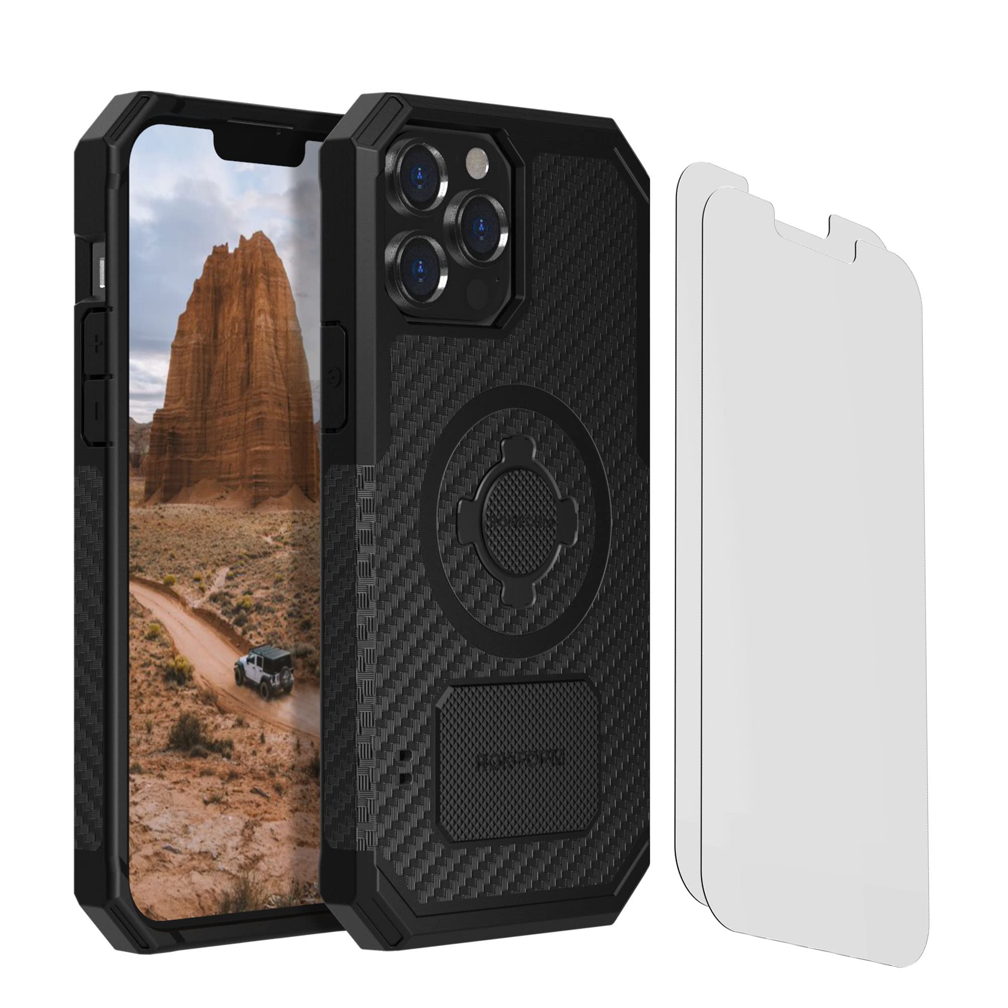 Rokform Rugged Case for iPhone 13 Pro Max with 2-Pack Tempered Glass Screen Protector - Shockproof Protective Cover for Outdoor, Work & Adventure Activities
