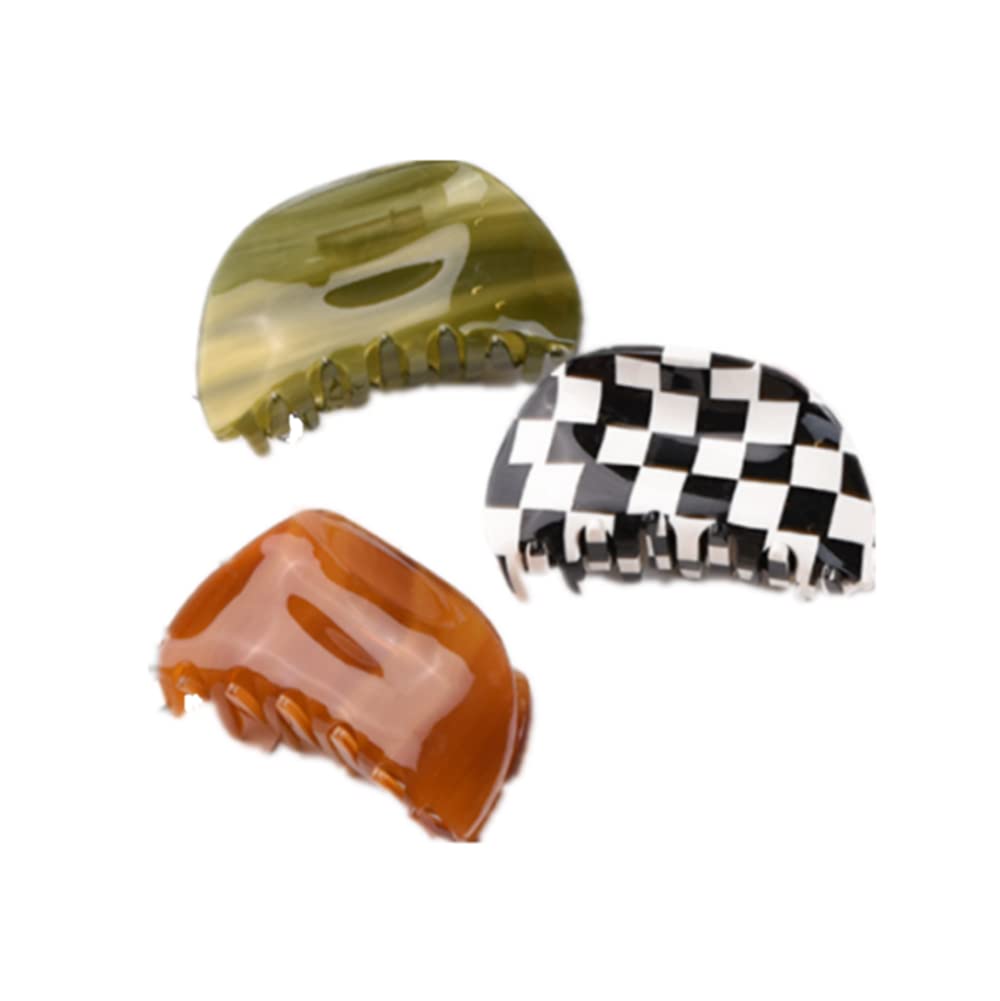 3Pcs Fashion Checkered Hair Claw Clips for Thick Hair - Strong Hair Clips for Women & Girls - Black/Green/Brown Hair Styling Accessories by YOEMAYUNER - Perfect for Ponytails, Buns & Everyday Hairstyles