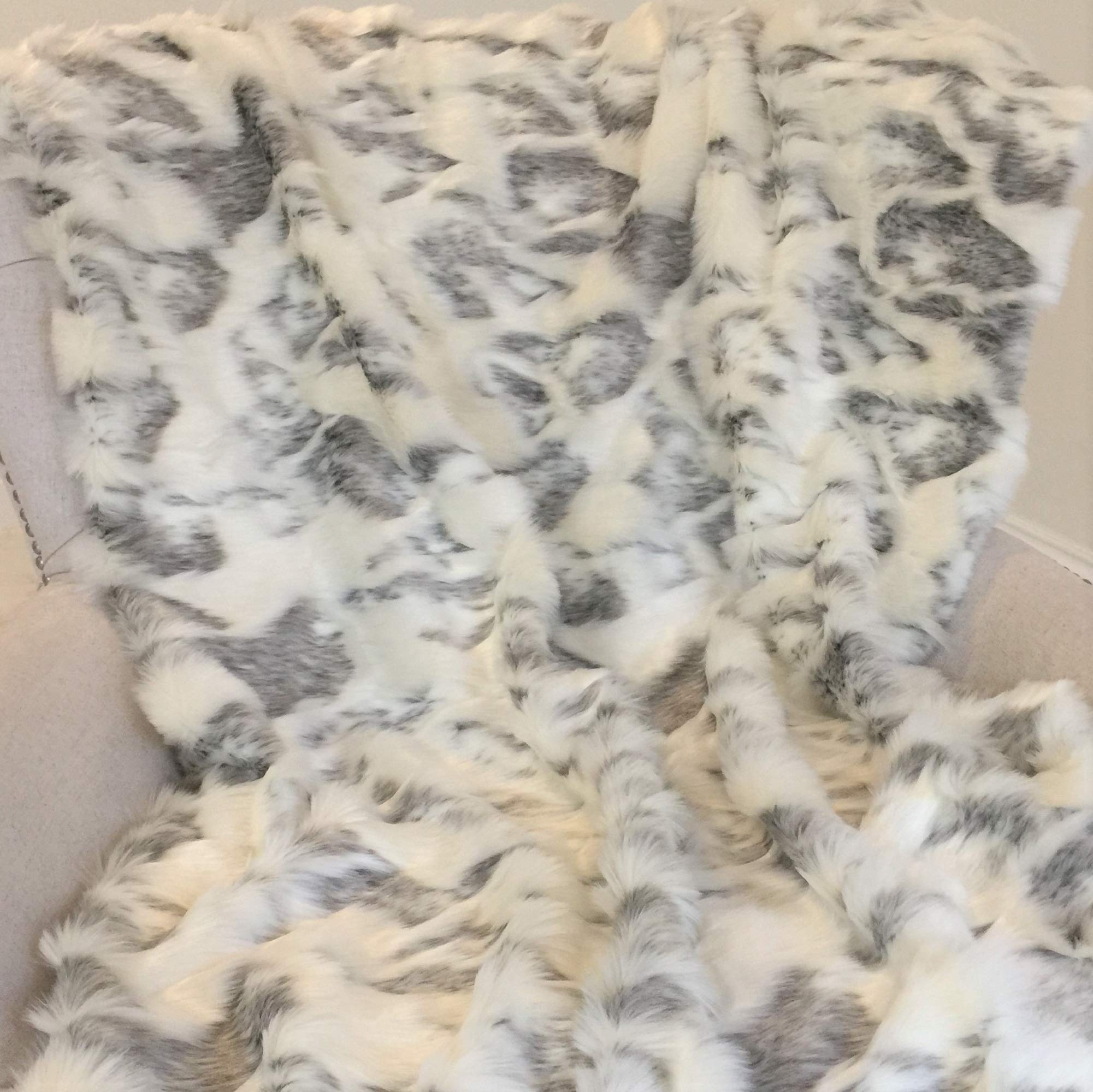 Plush Ivory Rabbit Faux Fur Handmade Throw Blanket 60