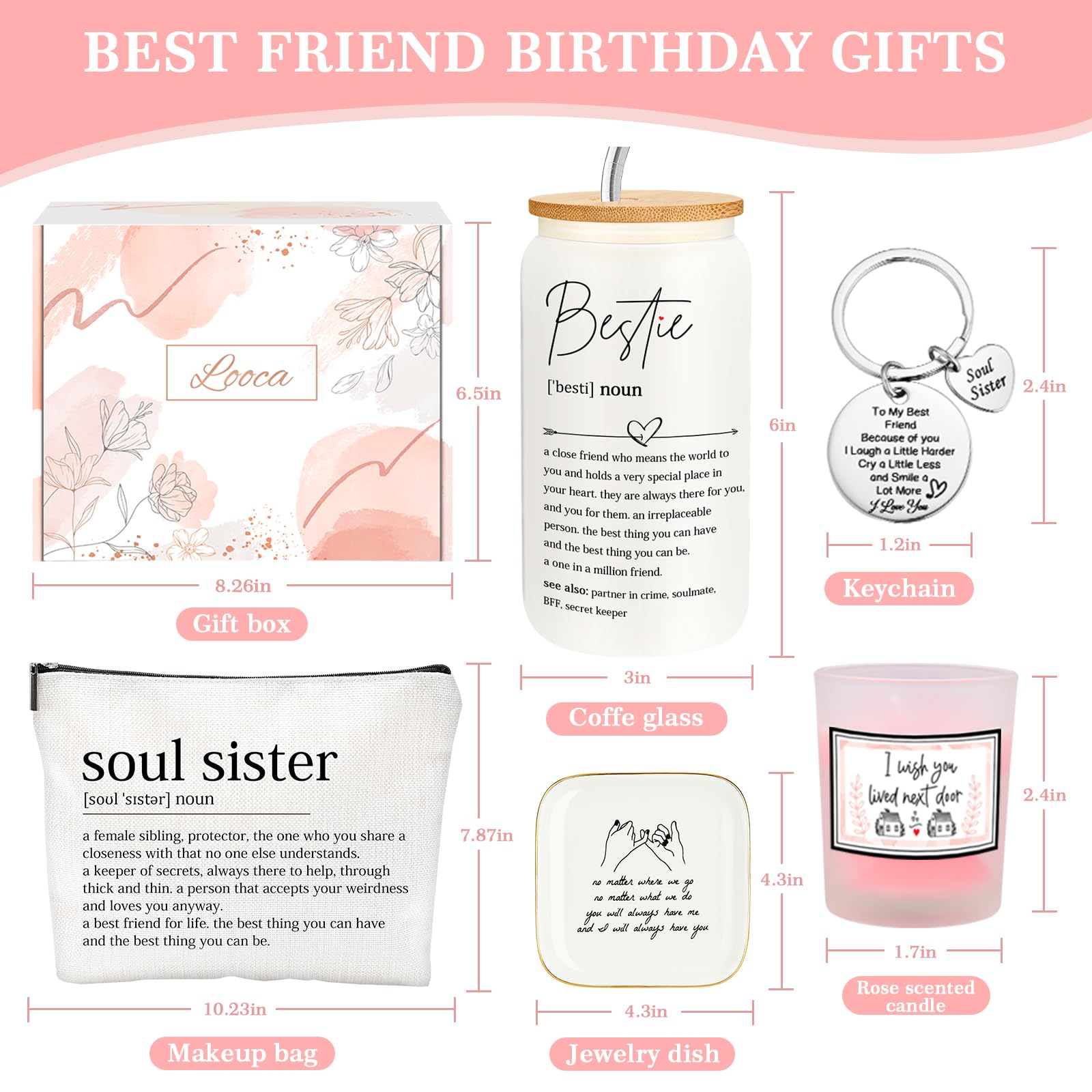Looca Best Friend Birthday Gift Basket for Women - Thoughtful Friendship Gifts for Her, BFF, Soul Sister | Perfect for Anniversaries, Galentine's Day & Long Distance Friends