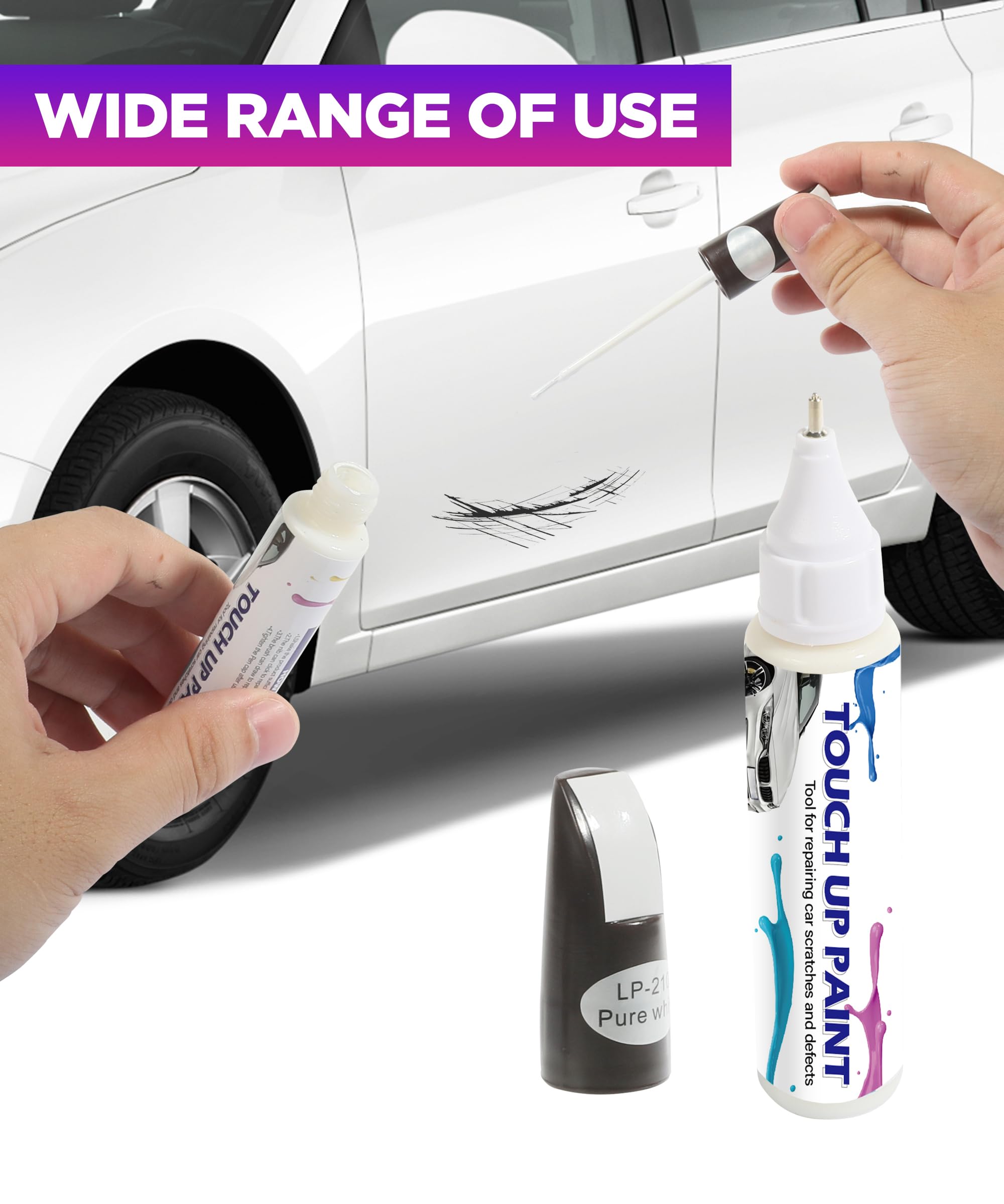 YAKEFLY 2-in-1 Car Touch Up Paint Pen - Automotive Scratch Repair Kit for Various Vehicles (White) | Quick & Easy DIY Car Paint Fix for Scratches, Chips & Blemishes | Perfect for Sedans, SUVs & Trucks