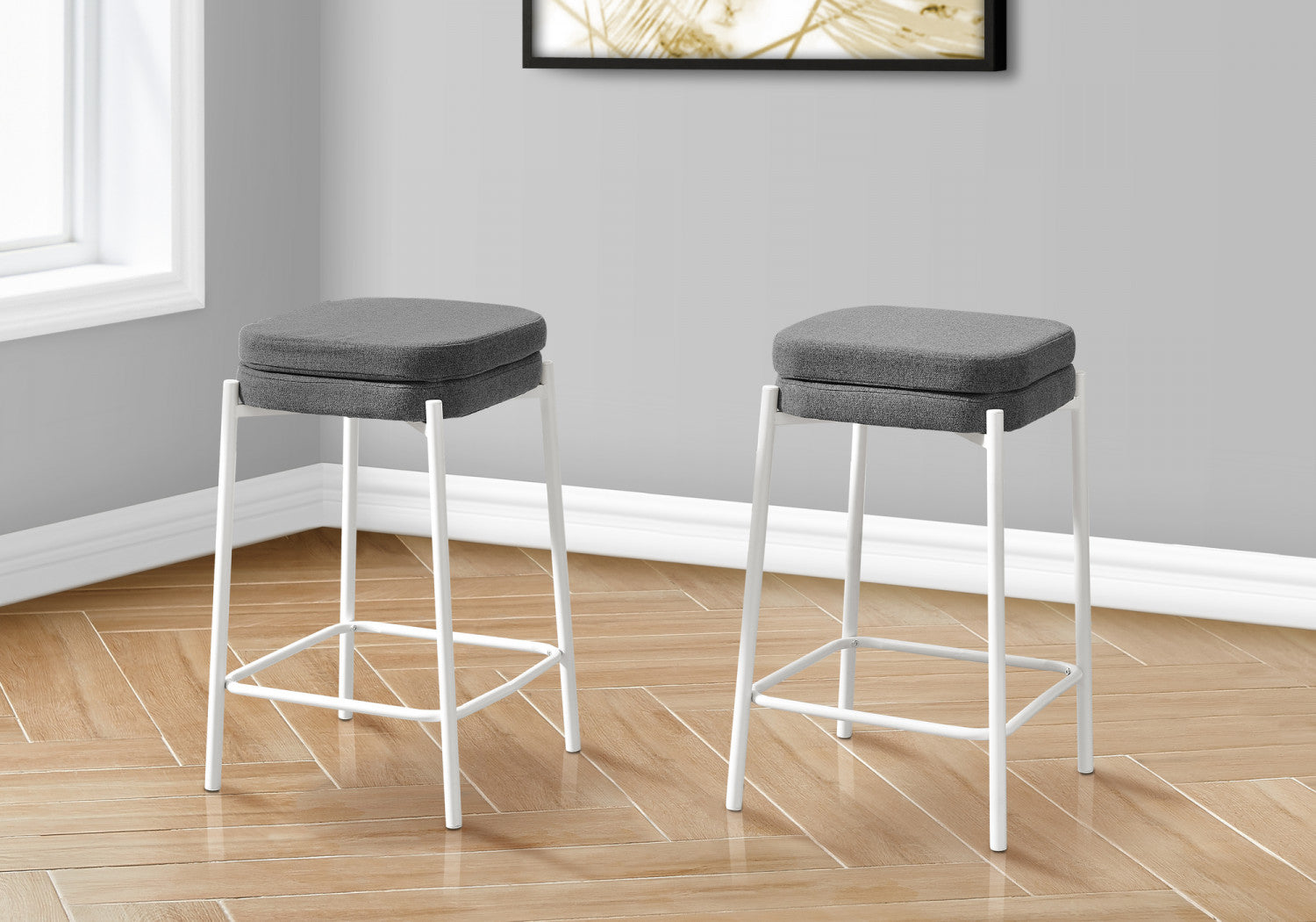 Aspen Counter Stool Set of 2 - Modern White & Grey Kitchen Bar Stools for Breakfast Nook, Kitchen Island or Home Bar Seating