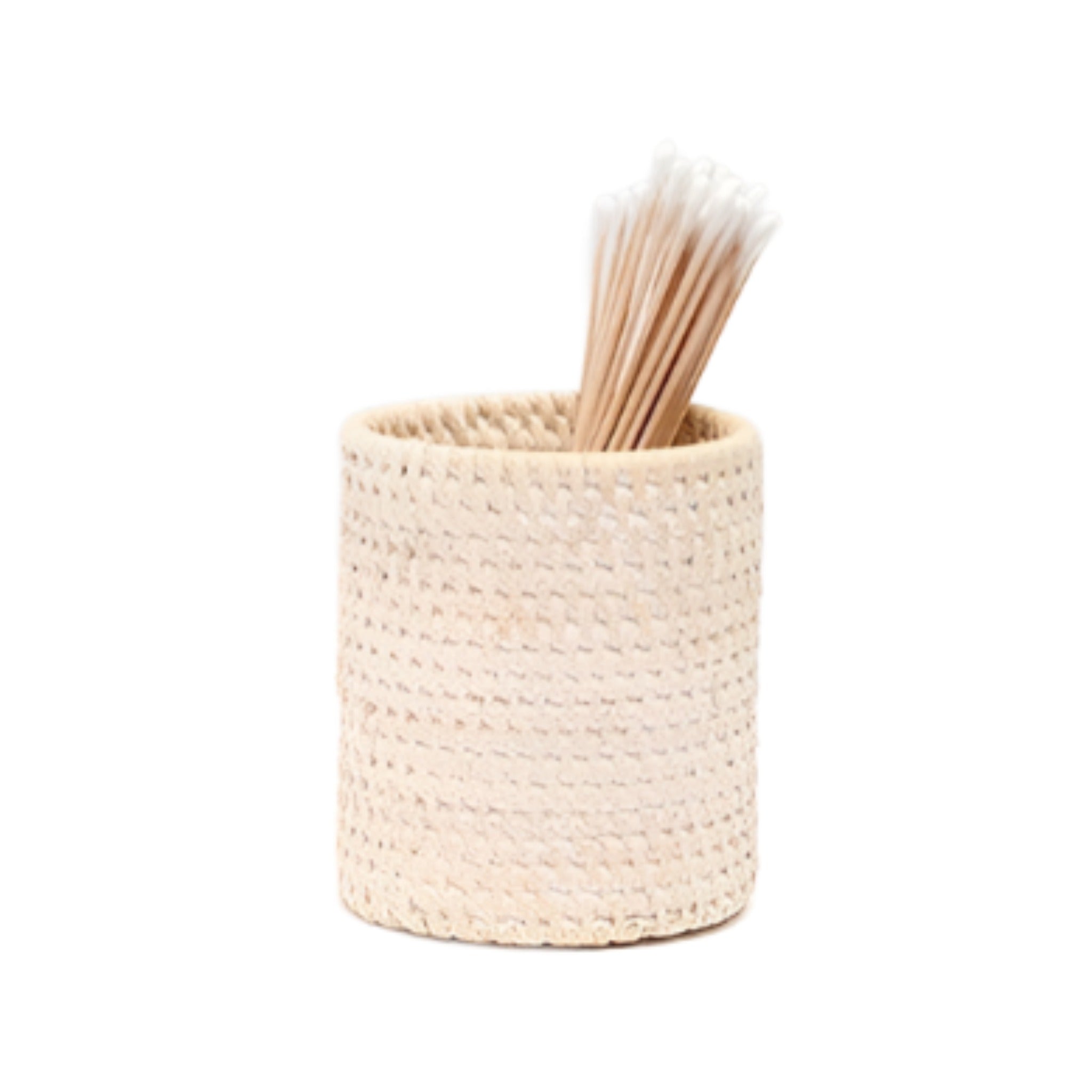 White Washed Dalton Woven Rattan Toothbrush Holder - Bathroom Organizer for Countertop Storage | Perfect for Modern Farmhouse, Coastal, and Boho Style Decor