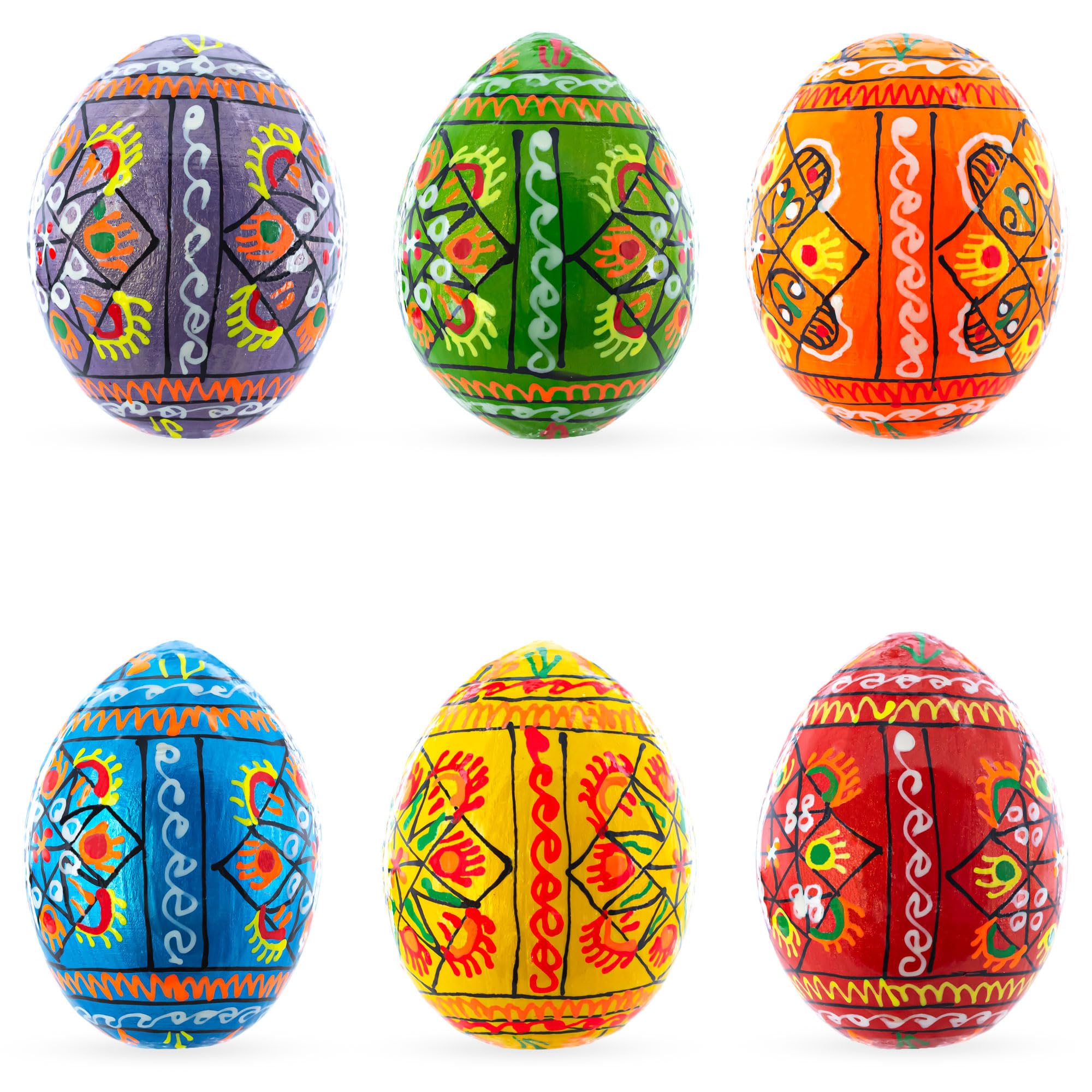 Set of 6 Pearlized Ukrainian Pysanky Wooden Easter Eggs 2.5 Inches - Perfect for Easter Decorations, Gift Giving, and Holiday Crafting
