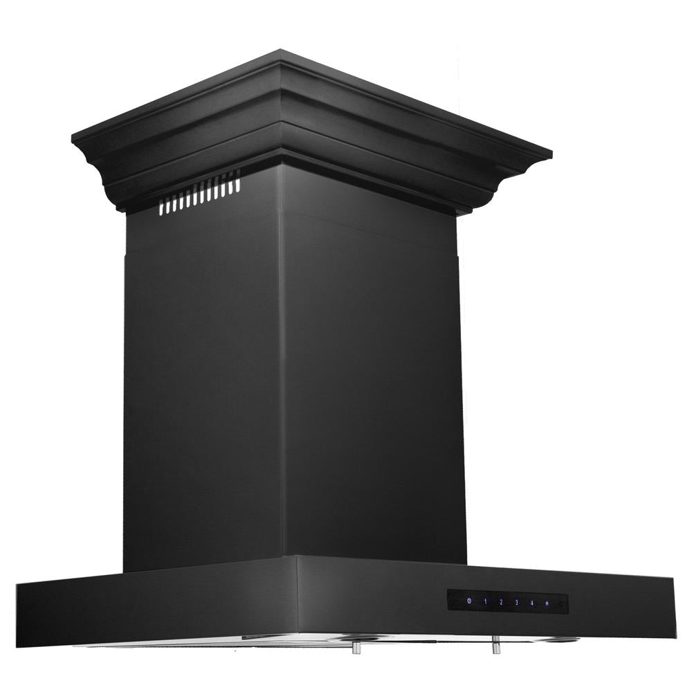 ZLINE Convertible Vent Wall Mount Range Hood - Black Stainless Steel with Crown Molding (BSKENCRN) | Professional Kitchen Ventilation for Home Cooking & Baking