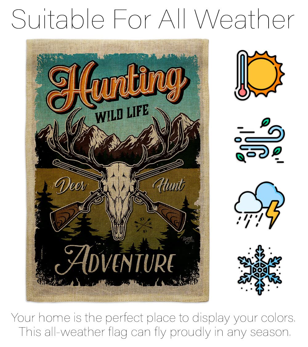 Wildlife Adventure Burlap Garden Flag Set - Double-Sided Deer Bear Wolf Design with Stand | Outdoor Farm Animal Decor for Yard, Patio & Garden | Made in USA | Perfect for Nature Lovers & Country Home Decor
