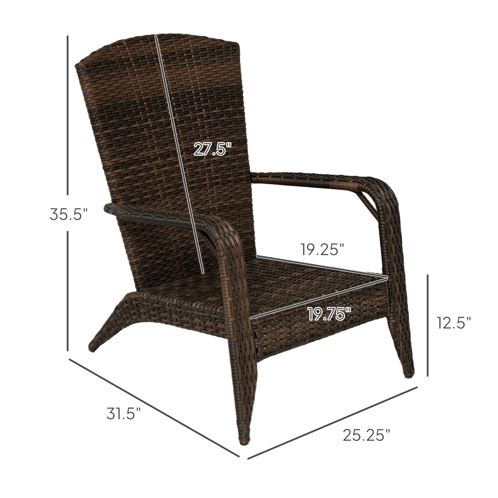 Outsunny All-Weather Wicker Adirondack Chair with Cushions - Patio Fire Pit Lounge Chair with Curved Backrest & Armrests for Deck, Garden, Backyard - Cream White Outdoor Furniture for Relaxation & Entertaining