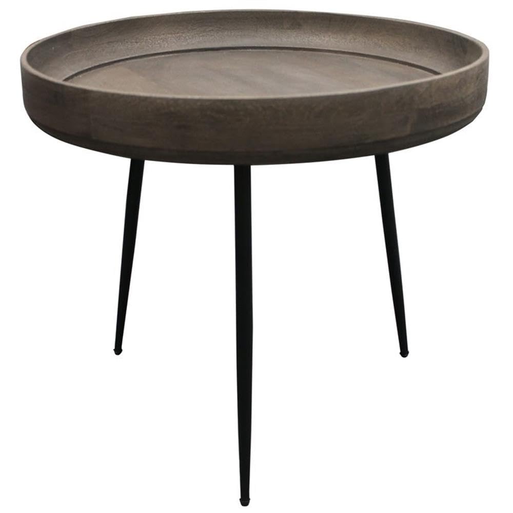 Moti Benedict Jay Solid Wood Round Side Table - Gray Finish - Perfect for Living Room, Bedroom, or Office Accent Table