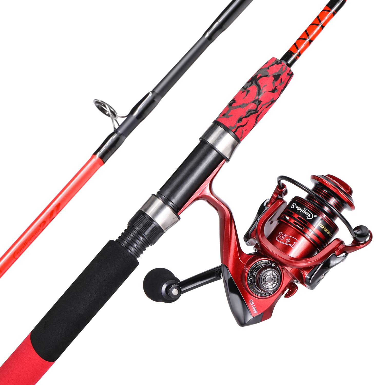 Sougayilang 2-Piece Fiberglass Fishing Rod and Spinning Reel Combo - Durable Split-Grip EVA Foam Handle with Anti-Reverse Reel - Perfect for Bass Fishing, Catfish Fishing, Freshwater & Saltwater Angling