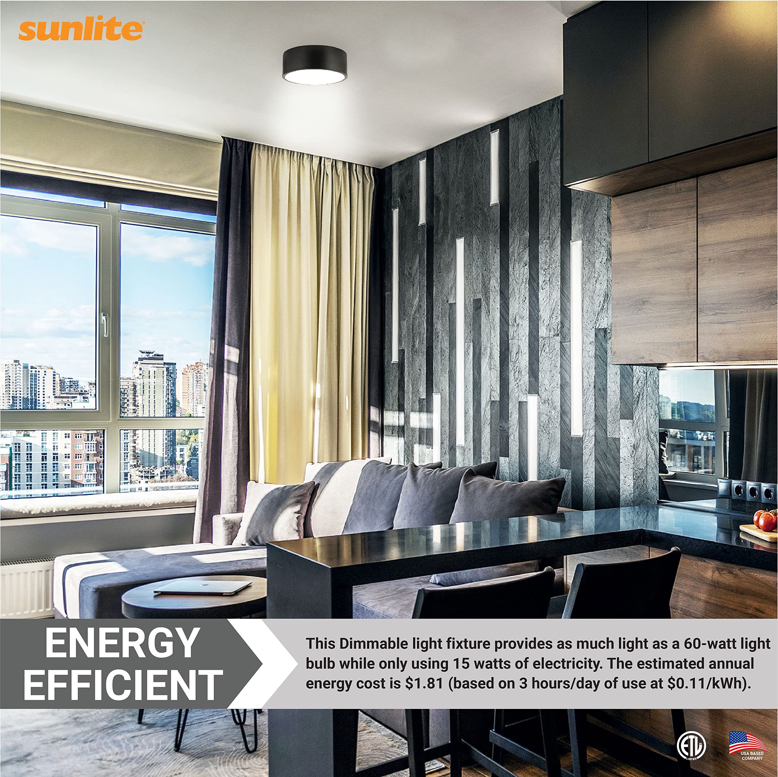 Sunlite 81377 11-Inch LED Ceiling Light Fixture - 15W (60W Equivalent), 950 Lumens, Adjustable Color Temperature (3000K/4000K/5000K), 80 CRI, Dimmable, ETL Certified - Perfect for Bedrooms, Kitchens & Office Lighting