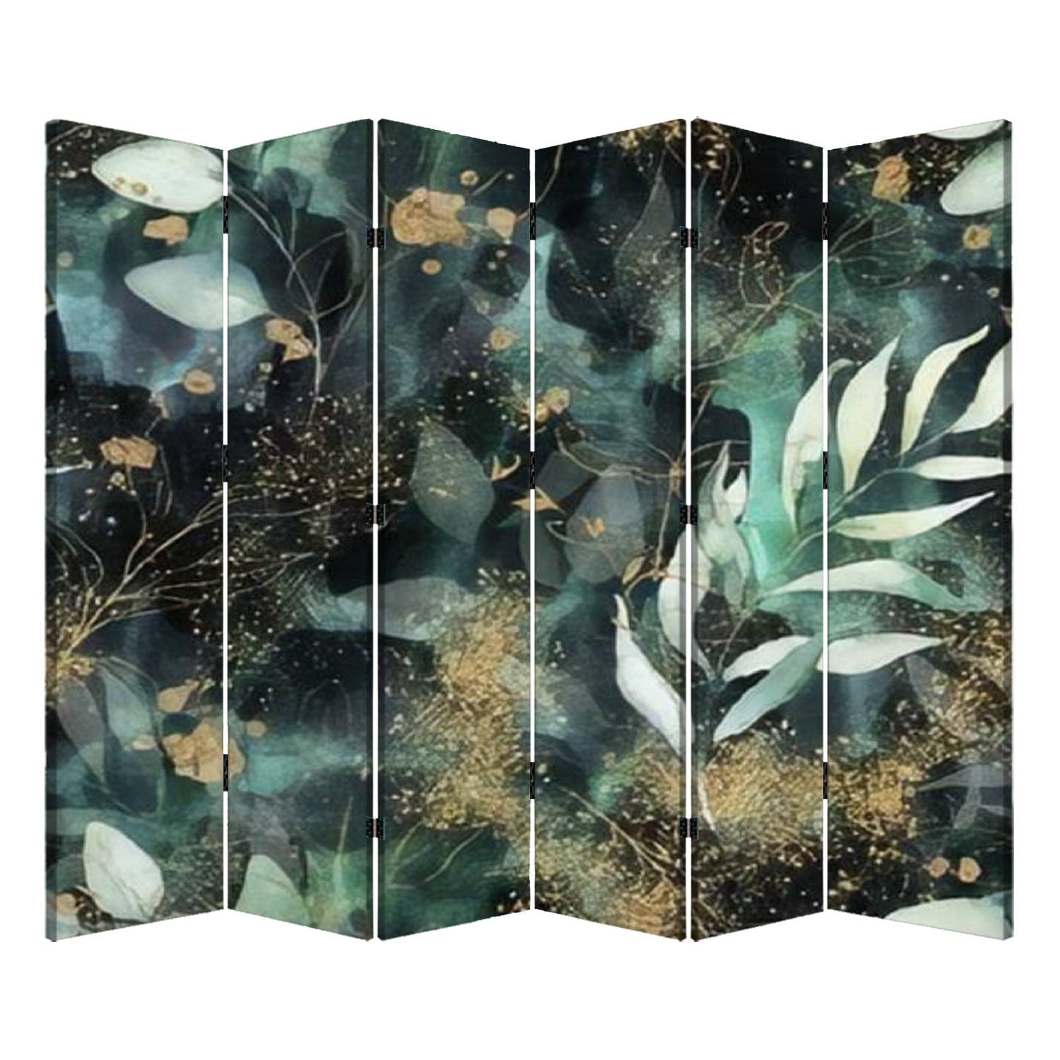 6-Panel Folding Room Divider Screen - Floral Branch Design in Gold, Dark Navy, Purple & Emerald Green | Portable Freestanding Privacy Partition for Home, Office, Bedroom | Perfect for Creating Private Spaces, Home Decor & Room Separation