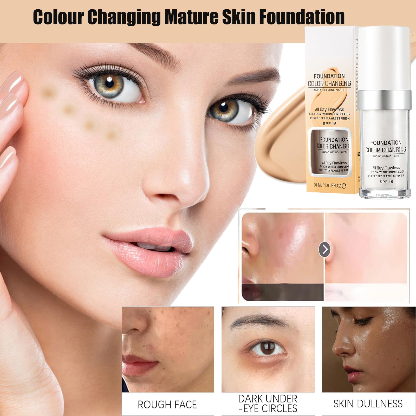 Naivetu Color Changing Foundation - Adjusts to Your Skin Tone, Liquid Base Makeup for Mature Skin, 2PCS Set | Perfect for Daily Wear & Special Occasions