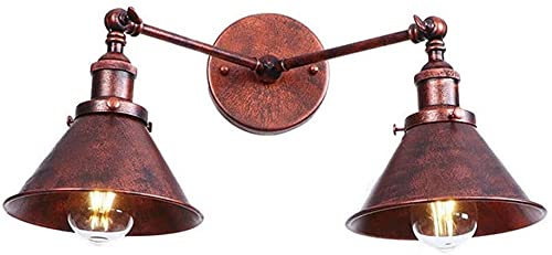 Vintage Industrial Adjustable Wrought Iron Wall Lamp - Retro Loft Double Sconce Fixture with E27 Edison Bulb - Rust Color Bedside Lighting for Home, Bedroom, Living Room & Dining Room Decor
