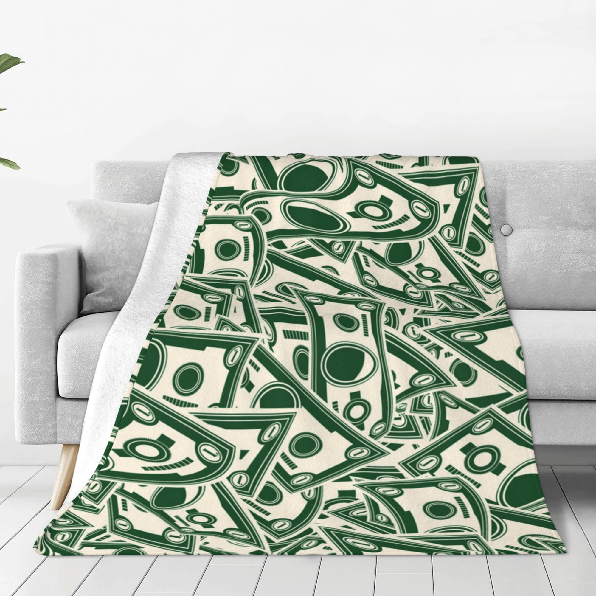 Soft Microfiber Fleece Blanket with Dollar Bill Print - Lightweight Summer Throw for Boys & Girls - Queen Size Fuzzy Blanket for Couch, Bed, Sofa - Perfect for Nap, Sleep & Home Decor