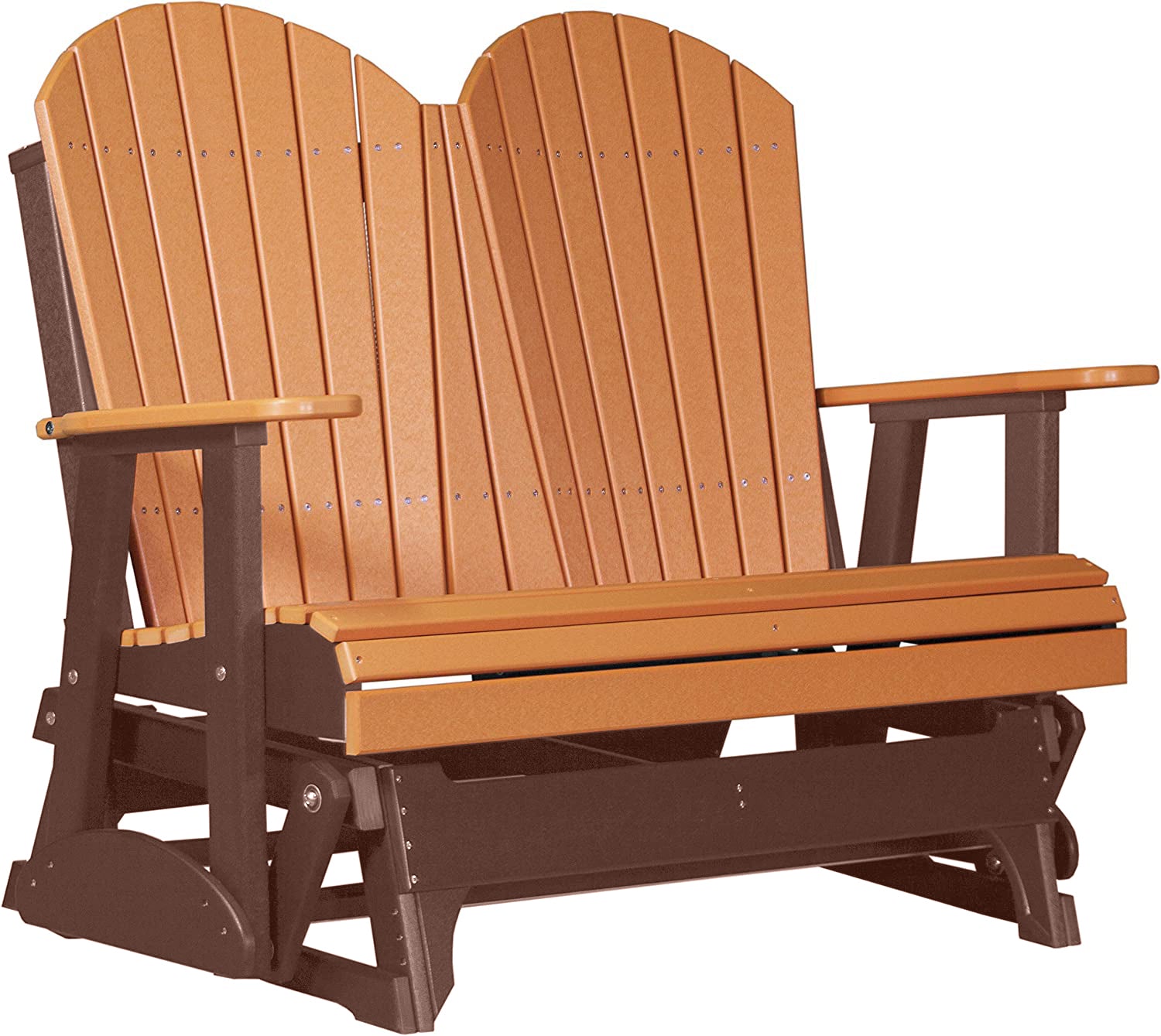 LuxCraft Tangerine 4 ft. Recycled Plastic Adirondack Outdoor Glider Chair - Patio, Garden, Porch, Poolside Relaxation & Backyard Decor