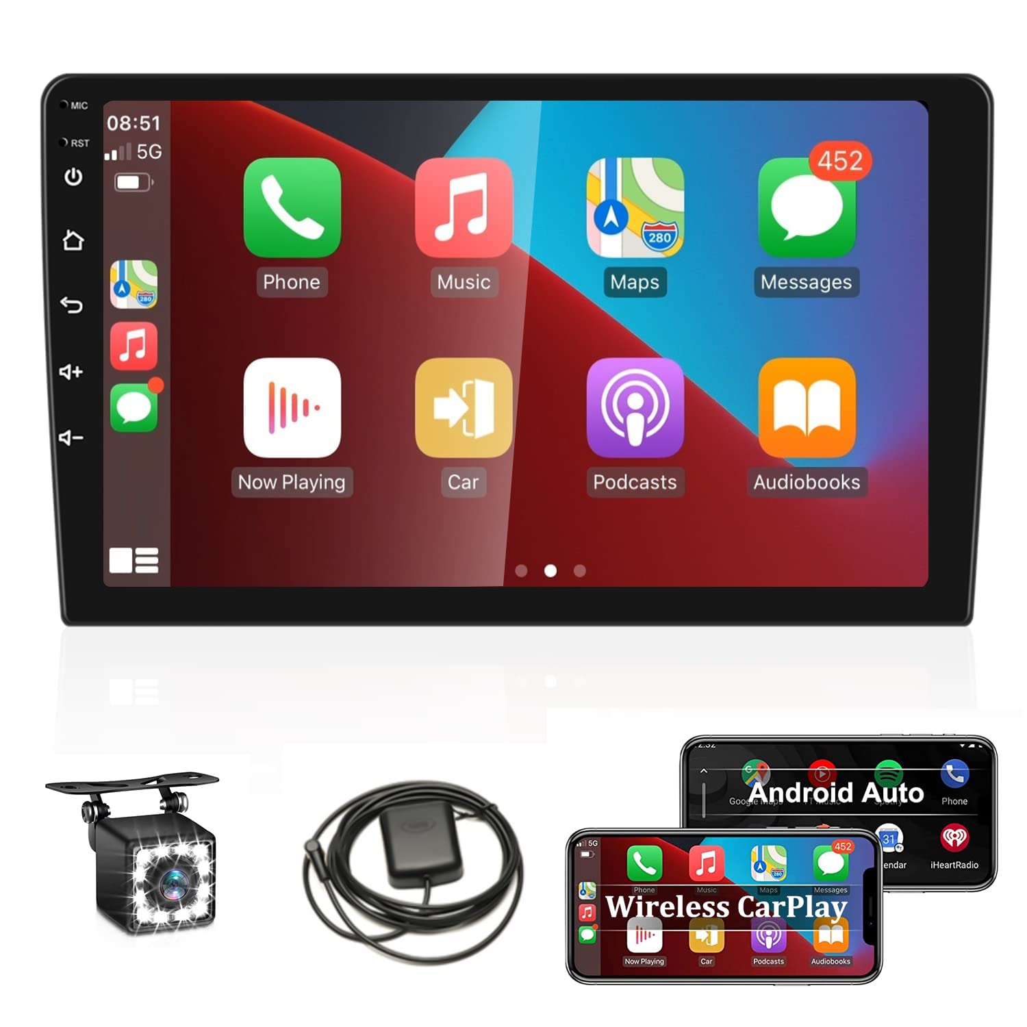 UNITOPSCI 10.1 Inch Android Car Stereo with Wireless Apple CarPlay & Android Auto - Double Din Touchscreen GPS Navigation, Bluetooth, HiFi FM Radio, WiFi, USB & Backup Camera - Perfect for Seamless Driving & Entertainment