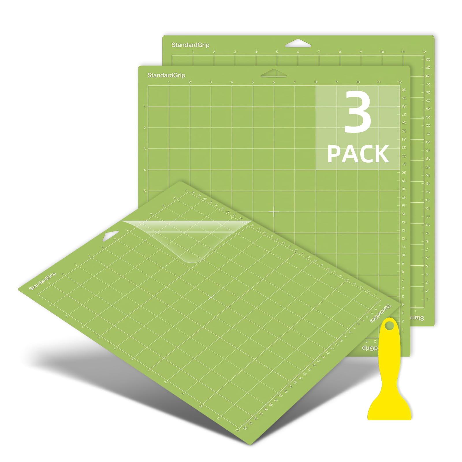 Srunffe 12x12 Inch StandardGrip Cutting Mats 3-Pack - Compatible with Cricut Maker, Maker 3, Explore 3, Air & Air 2 - Premium Adhesive Replacement Mats for Crafting, Scrapbooking & DIY Projects (Green)