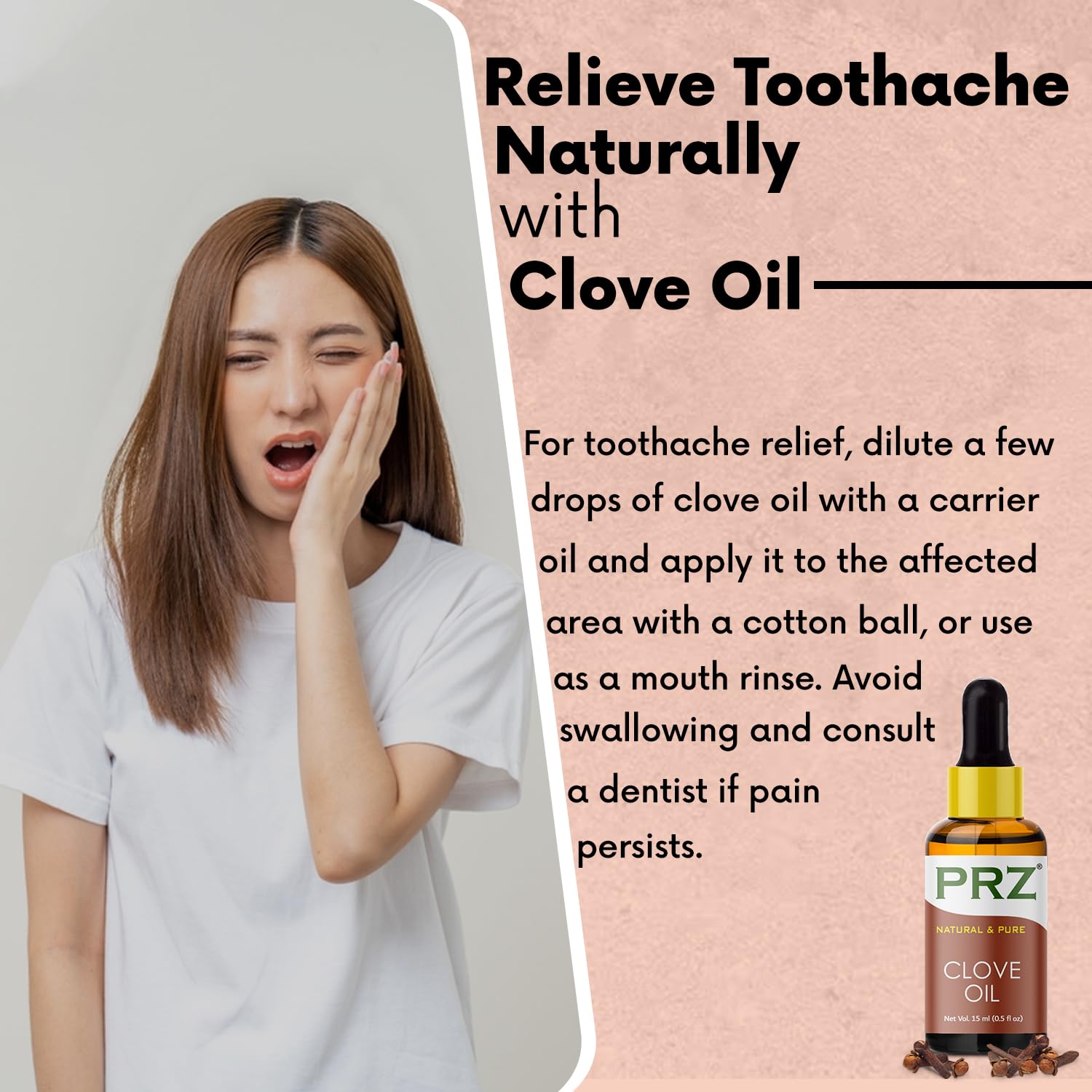 PRZ Pure Natural Therapeutic Grade Clove Essential Oil - 15ml for Aromatherapy, Body Massage, Skin & Hair Care | Perfect for Relaxation, Stress Relief & Home Spa Treatments