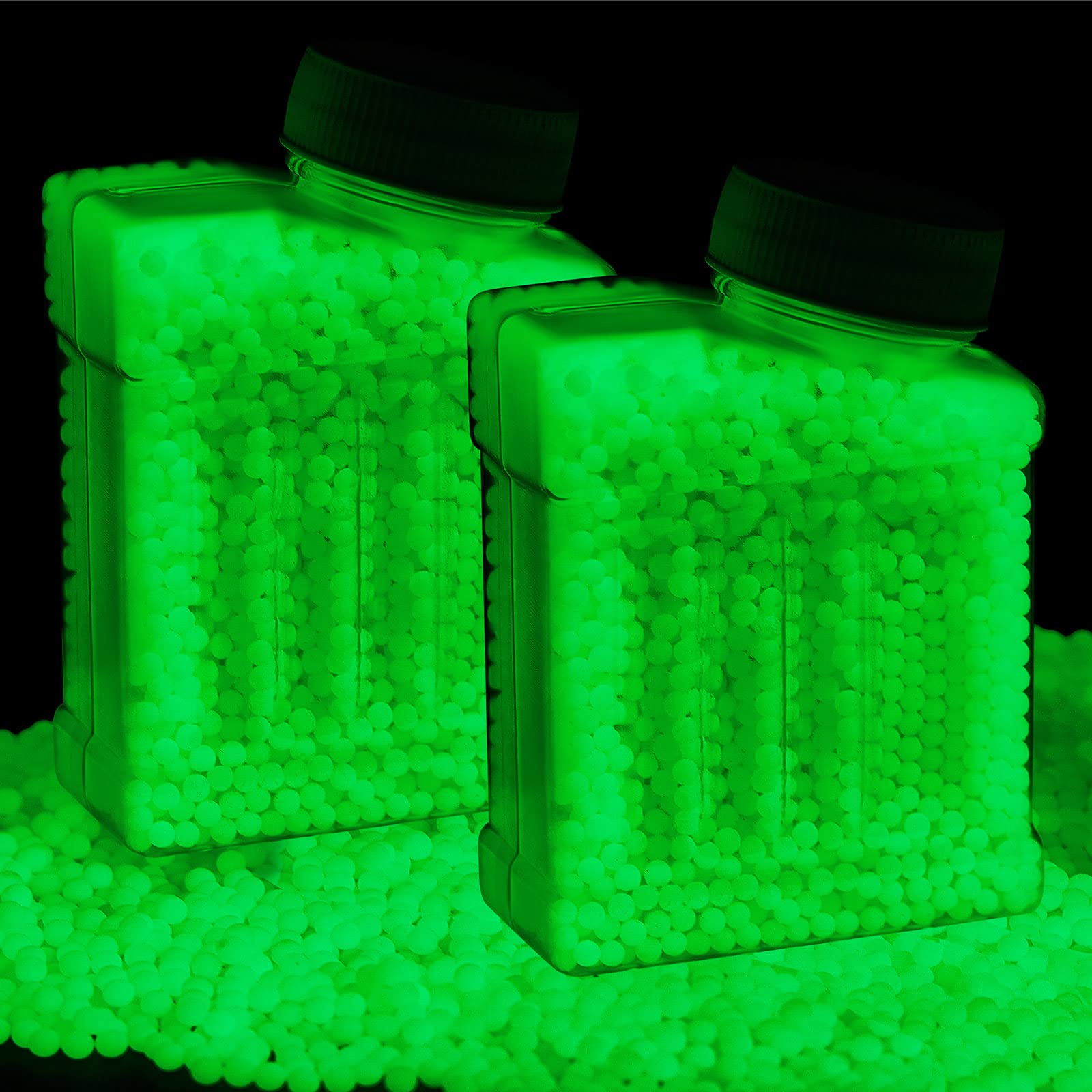 Jecery 32,000 Pcs Glow in The Dark Water Beads - Fluorescent Green Splatter Gel Ammo for Toy Guns, 7-8mm Water Based Luminous Beads Refill for Teens & Adults | Perfect for Night Games, Outdoor Activities, and Party Fun