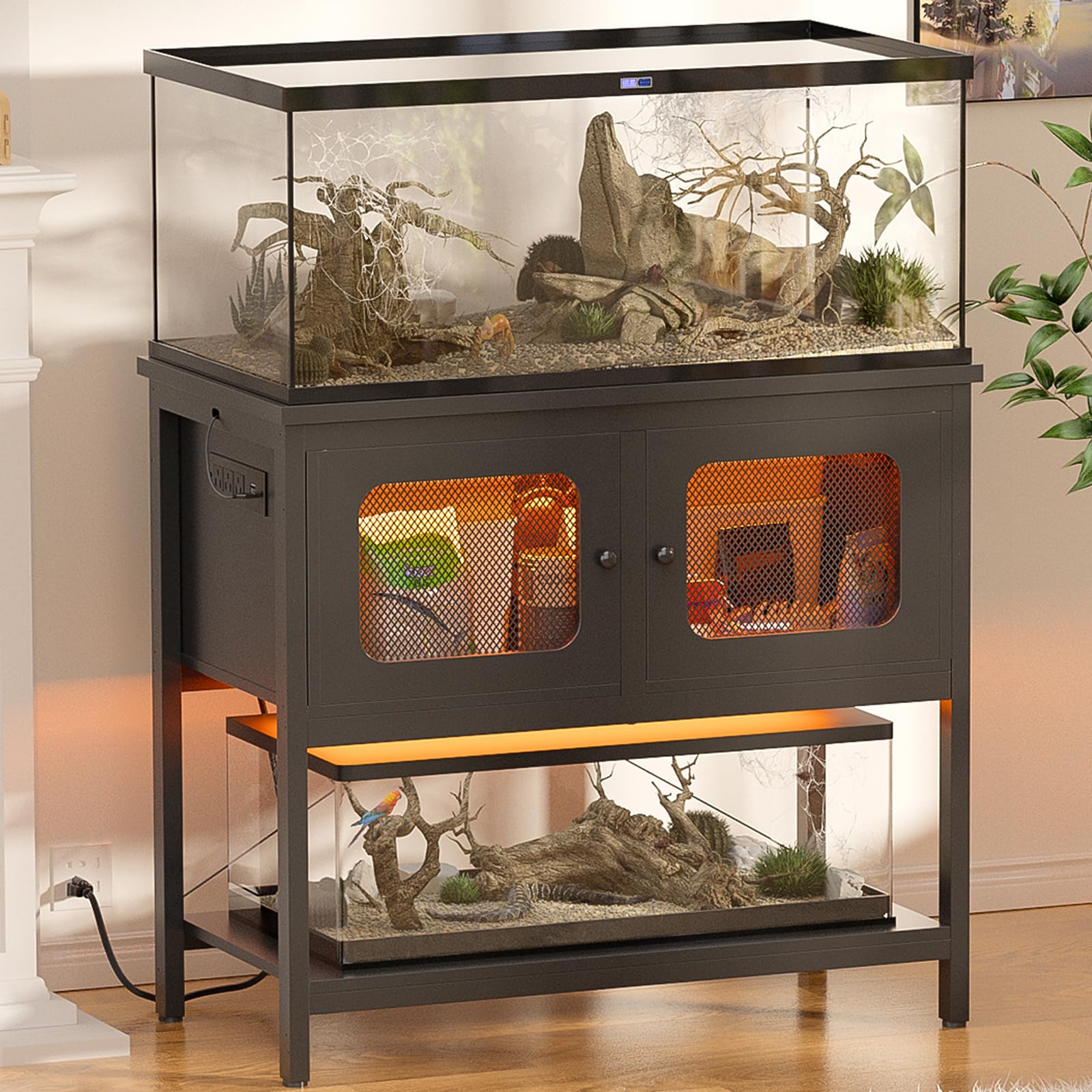 40-50 Gallon Fish Tank Stand with Cabinet Storage - Heavy Duty Metal Aquarium Stand for Reptile Terrarium, 37.5