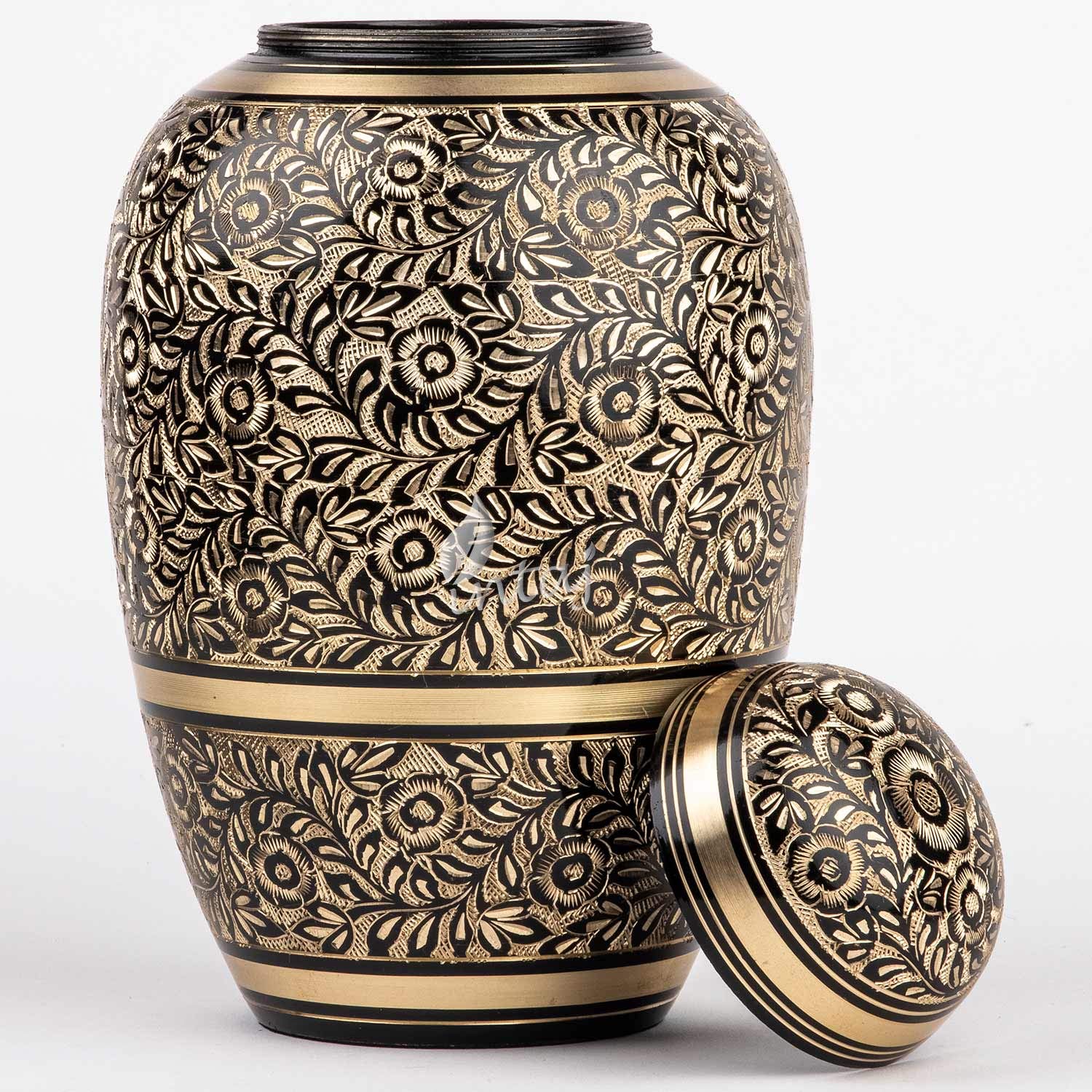Premium Solid Brass Cremation Urn for Adults - Handcrafted Funeral Urn with Elegant Dome Etching (12