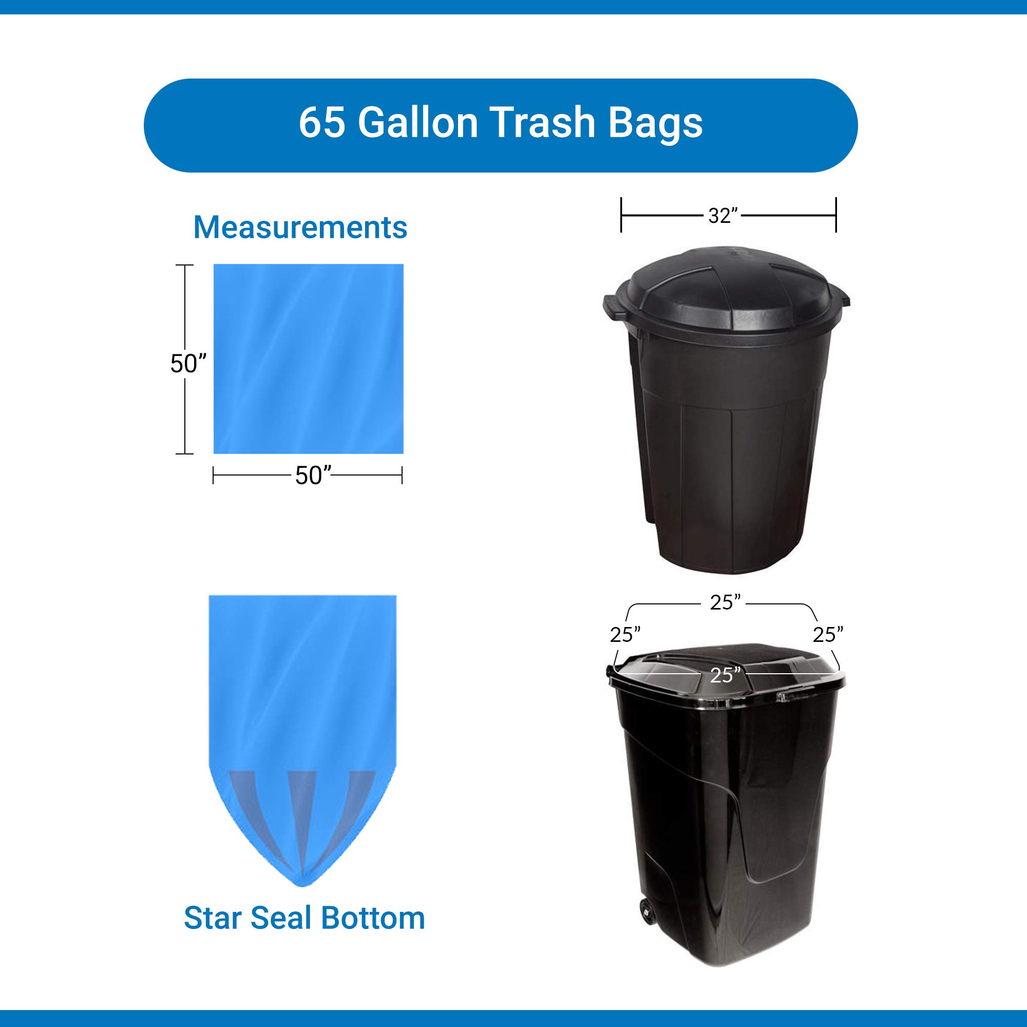 Reli. SuperValue 65 Gallon Heavy Duty Recycling Bags - 50 Count Blue Trash Bags | Made in USA | Perfect for Home, Office & Outdoor Waste Disposal