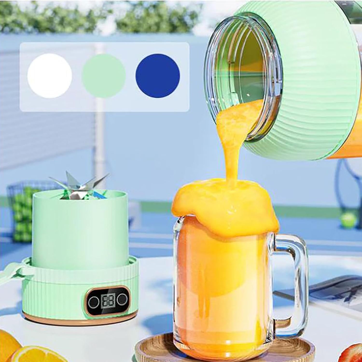 Portable Electric Juicer Cup with Digital Display - Wireless Rechargeable Blender for Fruits, Smoothies & Shakes - Multifunctional Travel Juicer (Green) | Perfect for Gym, Office & Outdoor Activities