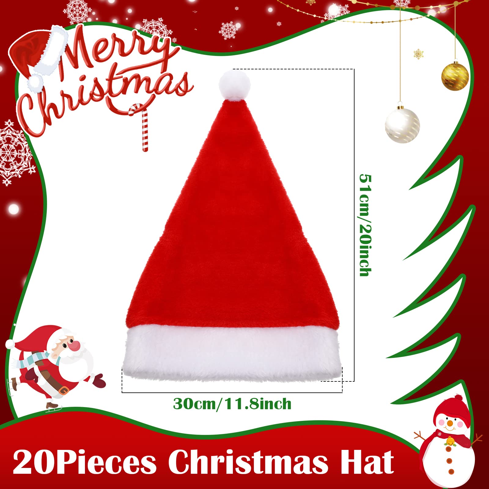 20 Pack Velvet Santa Hats for Adults - Bulk Christmas Party Hats Unisex with Soft Lining - Holiday Festive Costume Accessories for Family Gatherings, Office Parties & New Year Celebrations