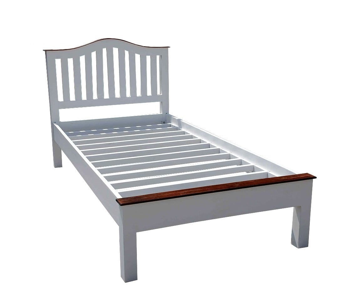 French White Wooden Single Bed Frame - Minimalist Solid Wood Bed for Kids, Teens & Guest Rooms - Perfect for Small Spaces & Cozy Bedrooms
