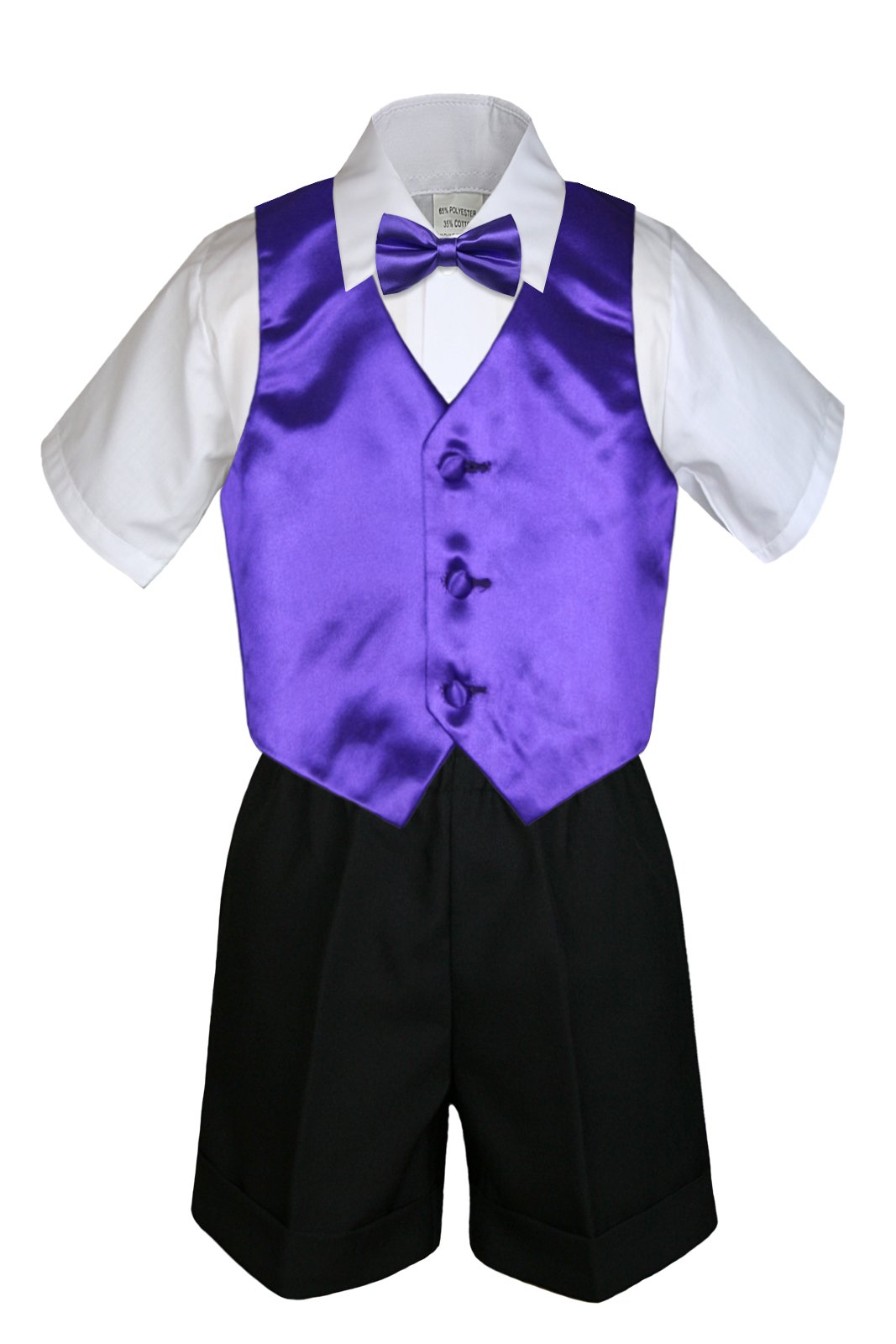 7-Piece Baby Boy Black Formal Shorts Check Suits Set with Extra Vest & Bow Tie (Sizes S-4T) - Perfect for Weddings, Parties & Special Occasions