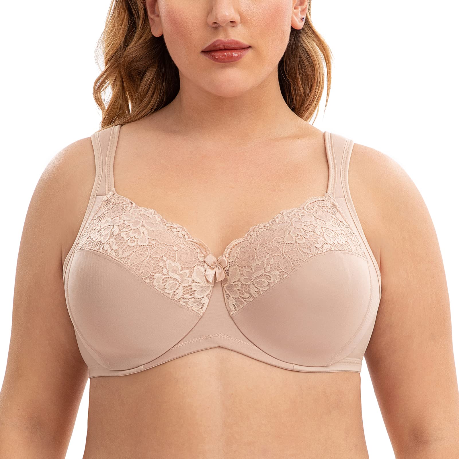 Plus Size Women's Full Coverage Lace Seamless Underwire Minimizer Bra - Comfortable Support for Everyday Wear & Special Occasions