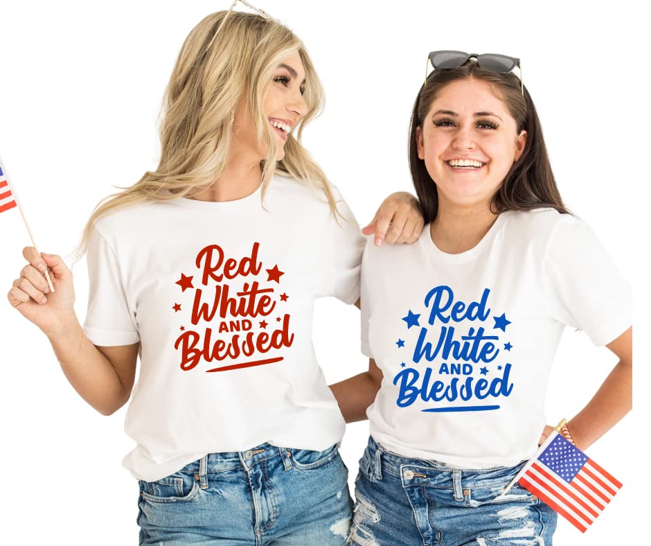 Red White Blessed T-Shirt for Women - Plus Size American Flag Patriotic Shirt, Christian 4th of July Womens Tee - Perfect for Independence Day Celebrations, BBQ Parties & Summer Festivals