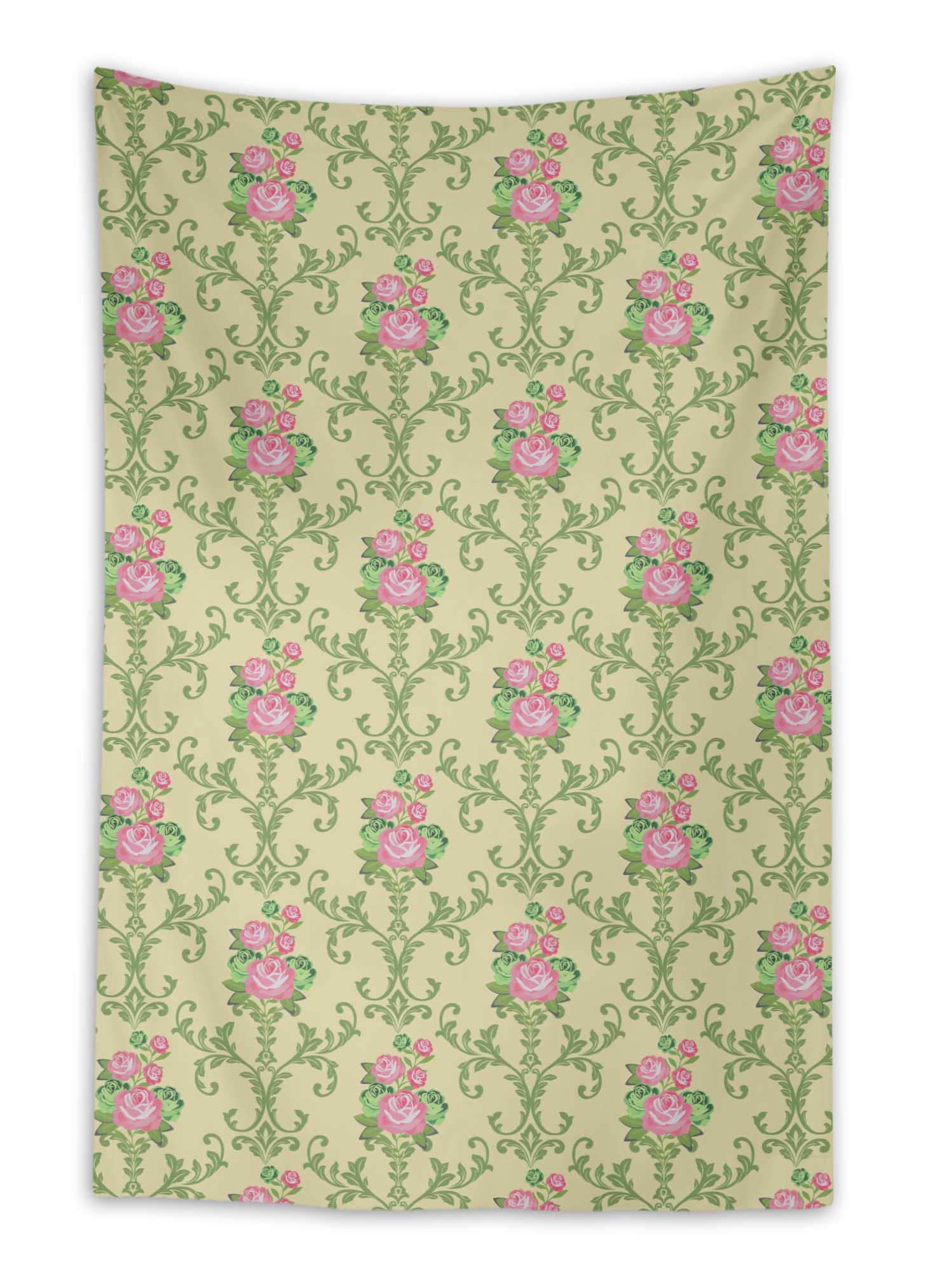 Beige Floral Damask Wall Tapestry - 58x92 Inches, Bohemian Dorm Room Decor, Living Room Hanging Art for Bedroom & Apartment Aesthetic