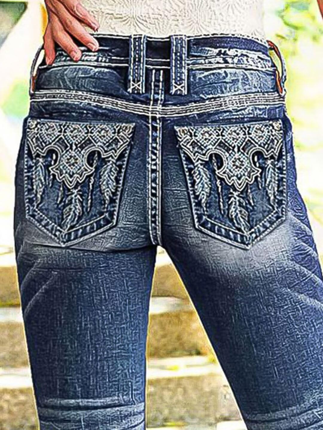 Flamingals Women's Mid Waist Straight Leg Jeans - Roll Hem Casual Denim Pants for Everyday Wear, Office & Weekend Outings