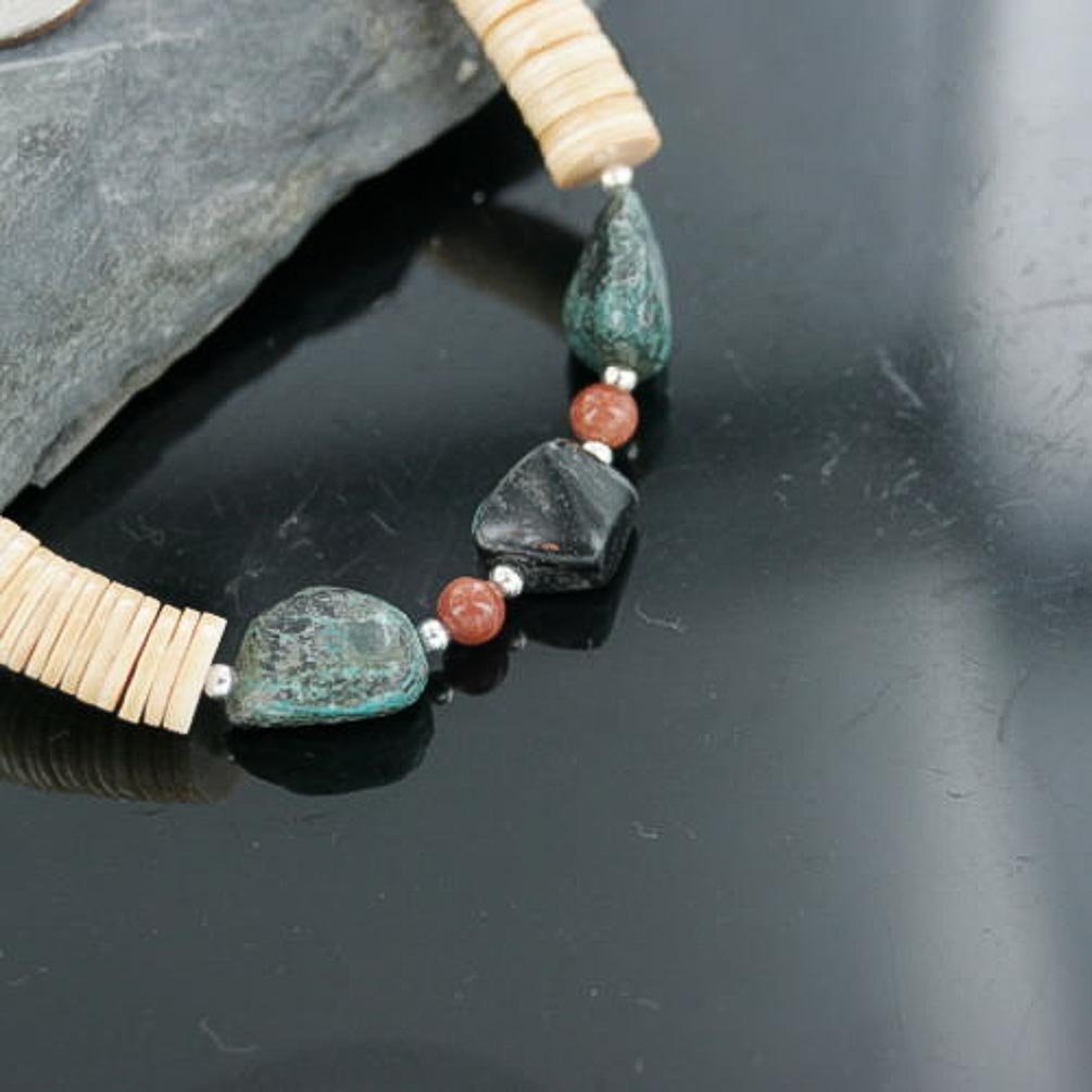Authentic Navajo .925 Sterling Silver Graduated Melon Shell & Turquoise Native American Necklace - Handcrafted Jewelry for Women, Boho Style, Gift for Her, Perfect for Festivals & Special Occasions