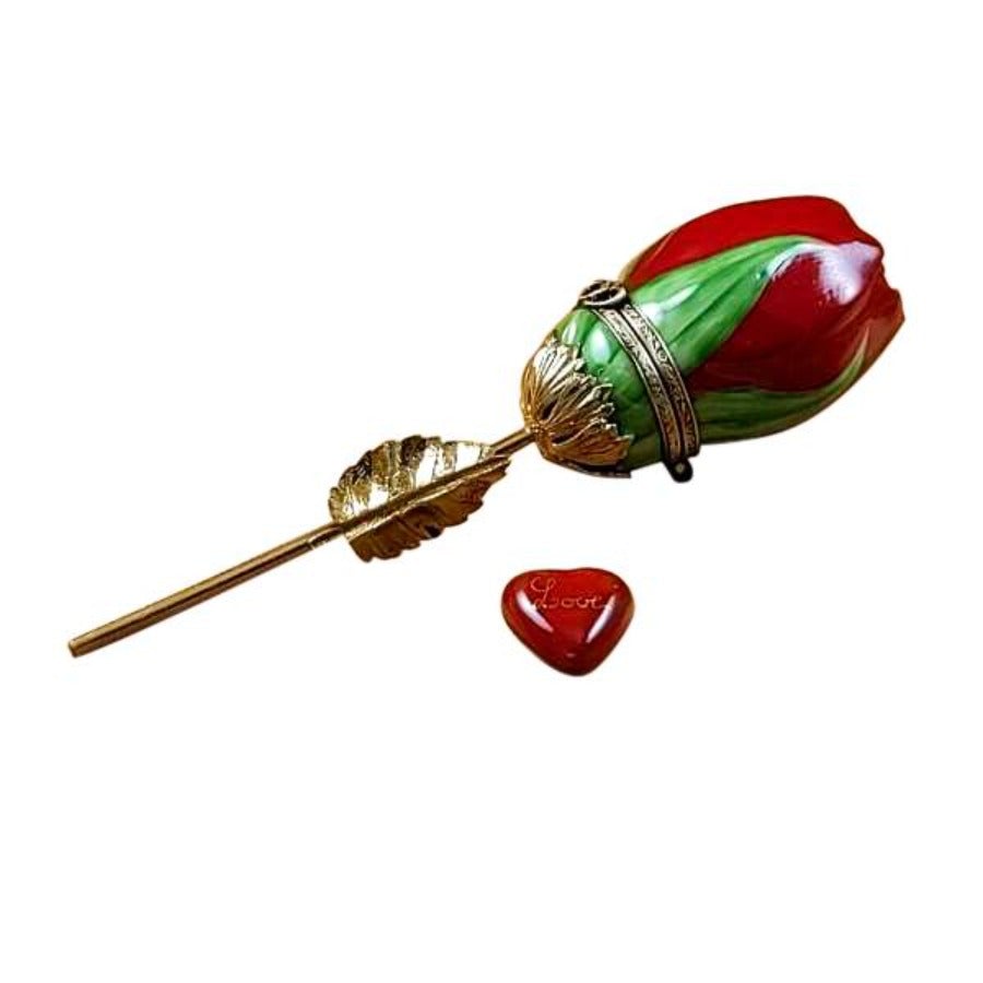 Elegant Long Stemmed Red Rose Limoges Porcelain Box - Perfect for Valentine's Day Gifts, Wedding Favors & Home Decor