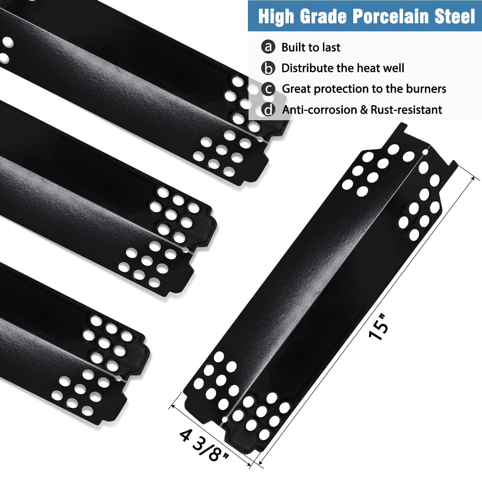 Hiorucet Porcelain Steel Grill Heat Plate Replacement for Charbroil Models 463436213, 463436215, 466334613, 466342014, 461334813, 463234413 - Durable Heat Tent Shields for Gas Grills | Perfect for Backyard BBQs, Camping & Outdoor Cooking