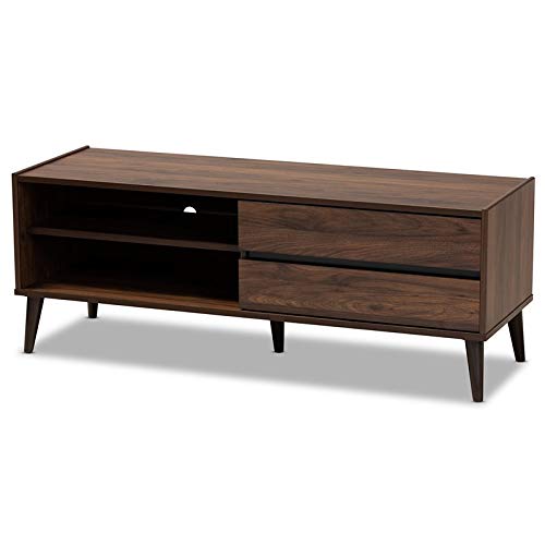 BOWERY HILL 32 Inch Walnut TV Stand Console - Modern Wood Entertainment Center for Living Room, Bedroom & Home Theater