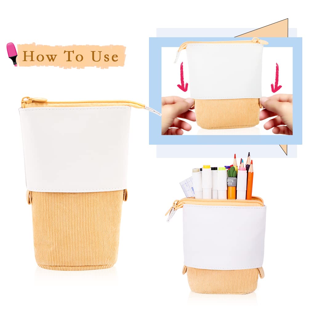 Oyachic Stand Up Pencil Case - Adjustable Telescopic Pen Holder & Cosmetic Organizer Bag for Women | Perfect for School, Office & Travel | Cute Makeup Pouch & Stationery Storage Solution