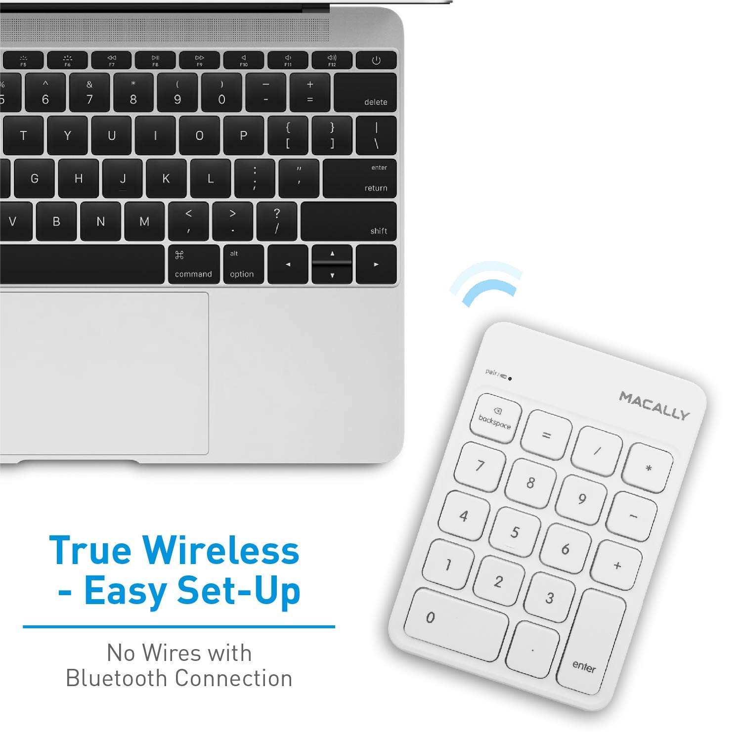 Macally Wireless Bluetooth Numeric Keypad & Mouse Combo for Mac/PC - Portable Calculator Keyboard & Ergonomic Mouse for Office, Accounting, Data Entry & Remote Work
