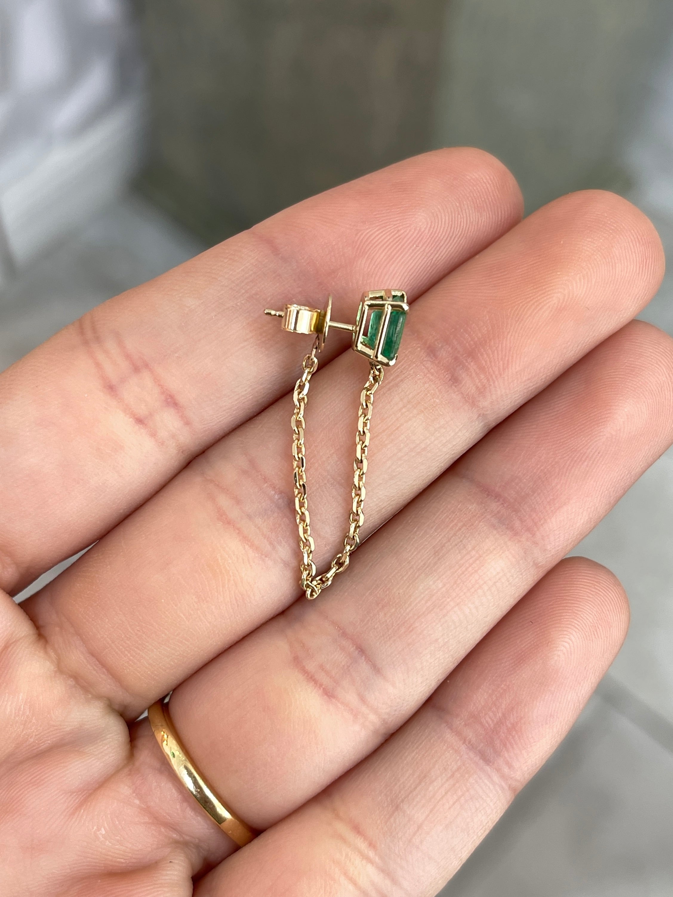 14K Gold Single Emerald Cut Stud Earrings for Women - Dainty Green Gemstone Jewelry for Everyday Wear, Gift Giving & Special Occasions