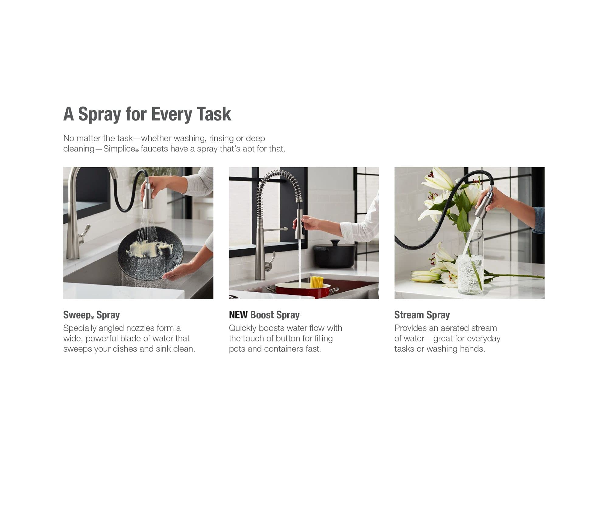 KOHLER Simplice Pull Down Kitchen Faucet with 3-Spray Function - Polished Chrome Finish (Model K-596-CP) | Ideal for Modern Kitchens, Dishwashing & Food Prep