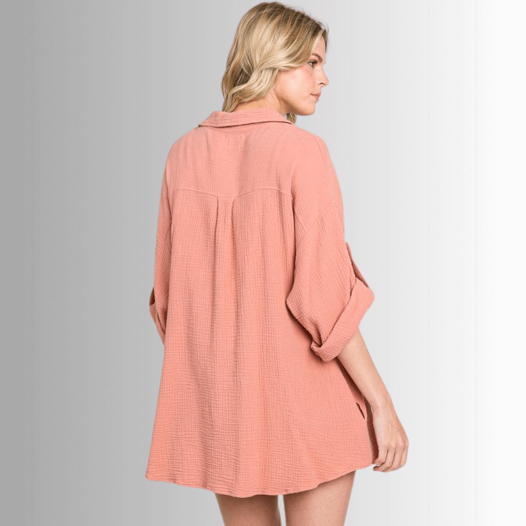 Rachel Slouchy Cotton Gauze Button Down Shirt for Women - Soft & Breathable Casual Blouse for Everyday Wear, Office, and Weekend Outings