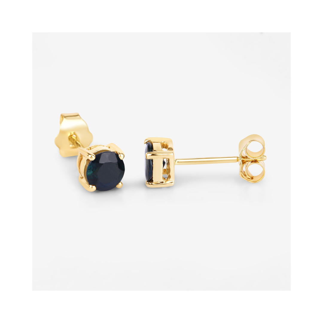 10K Gold Round Blue Sapphire Earrings for Women - Genuine Gemstone Jewelry for Everyday Wear & Special Occasions