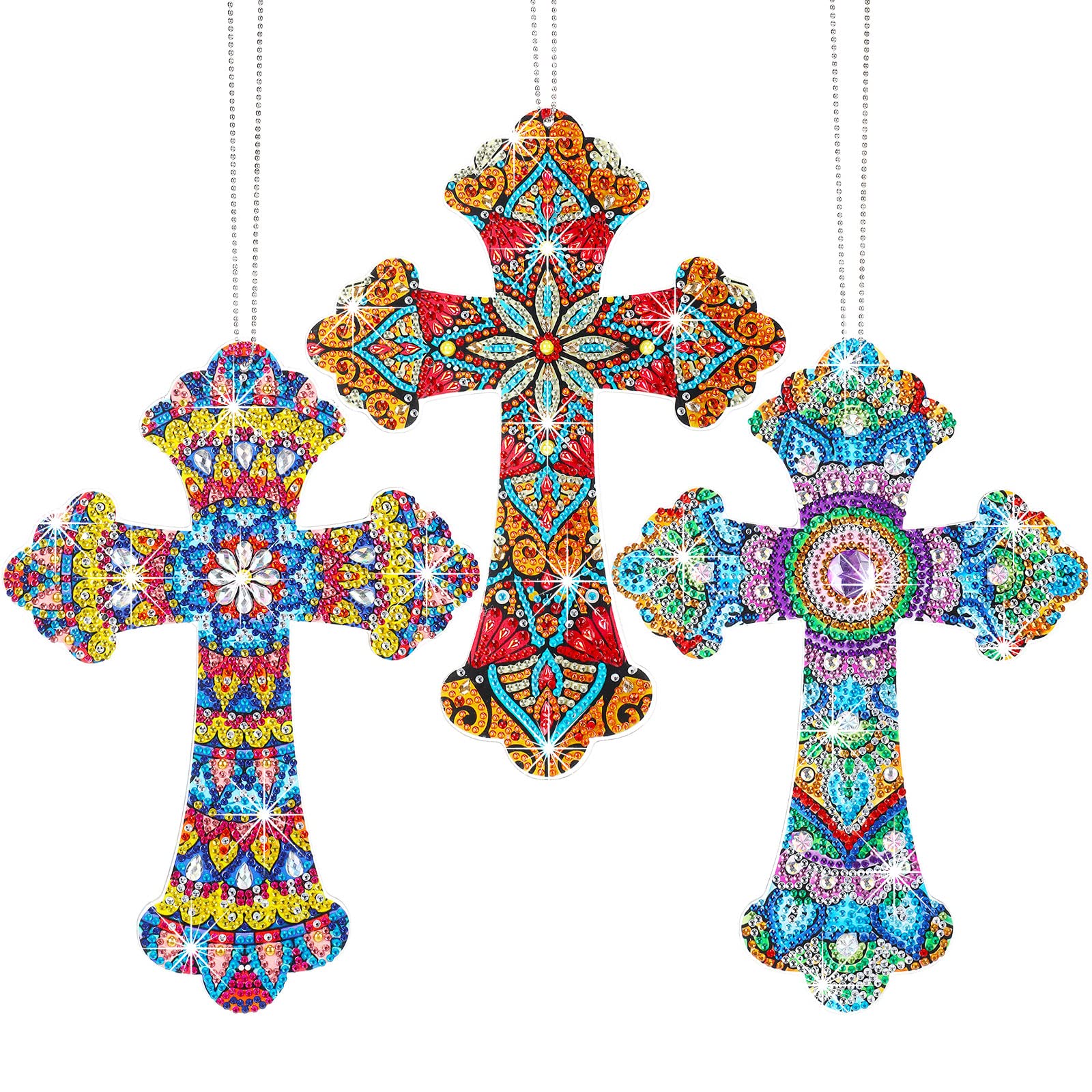 5D Diamond Painting Kits for Adults - 3 Pcs Cross Hanging Rhinestone Mosaic Wall Art DIY Kit | Halloween Christmas Gifts | Mandala by Number Crystal Painting for Home Decor (Vintage Style) - Perfect for Wall Hanging, Holiday Decorations & Craft Projects