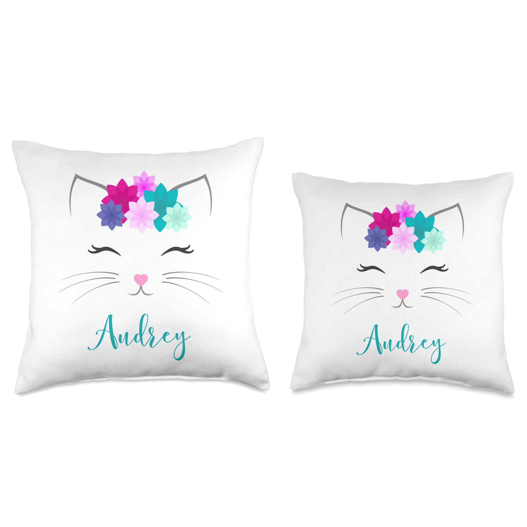 Personalized Audrey Name Gift for Girls - Cute Kitty Cat Throw Pillow - Perfect for Bedroom Decor, Birthday Gifts & Kids Room Accessories