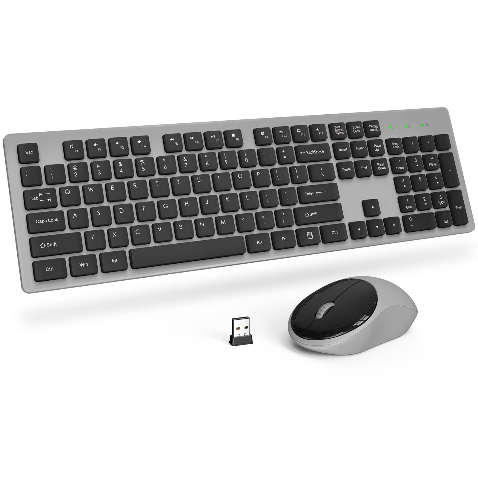 Trueque Silent 2.4GHz Wireless Keyboard and Mouse Combo - Full Size USB Cordless Keyboard with Mouse for PC, Laptop, Windows, Mac, Chrome OS - Long Battery Life, Lag-Free Connection (Grey) - Perfect for Office Work, Gaming, and Home Computing