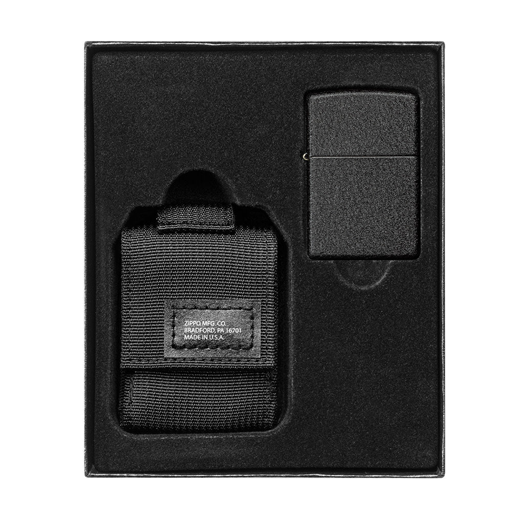 Tactical Pouch & Black Crackle Windproof Lighter Set - Durable Outdoor Gear for Camping, Hiking & Survival Essentials